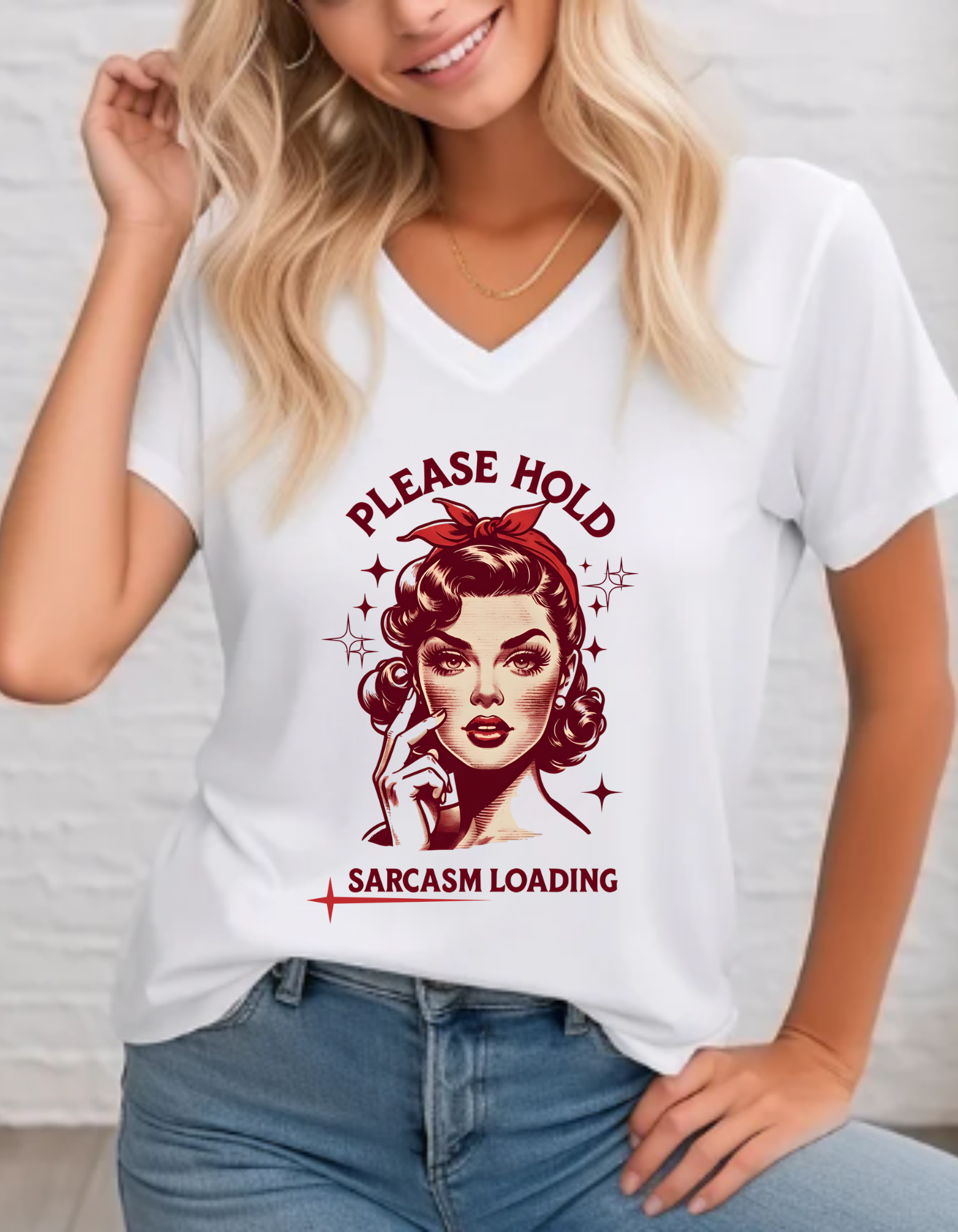Please Hold Sarcasm Loading Ladies' V-Neck T-Shirt product thumbnail image Please Hold Sarcasm Loading Ladies' V-Neck T-Shirt product thumbnail image