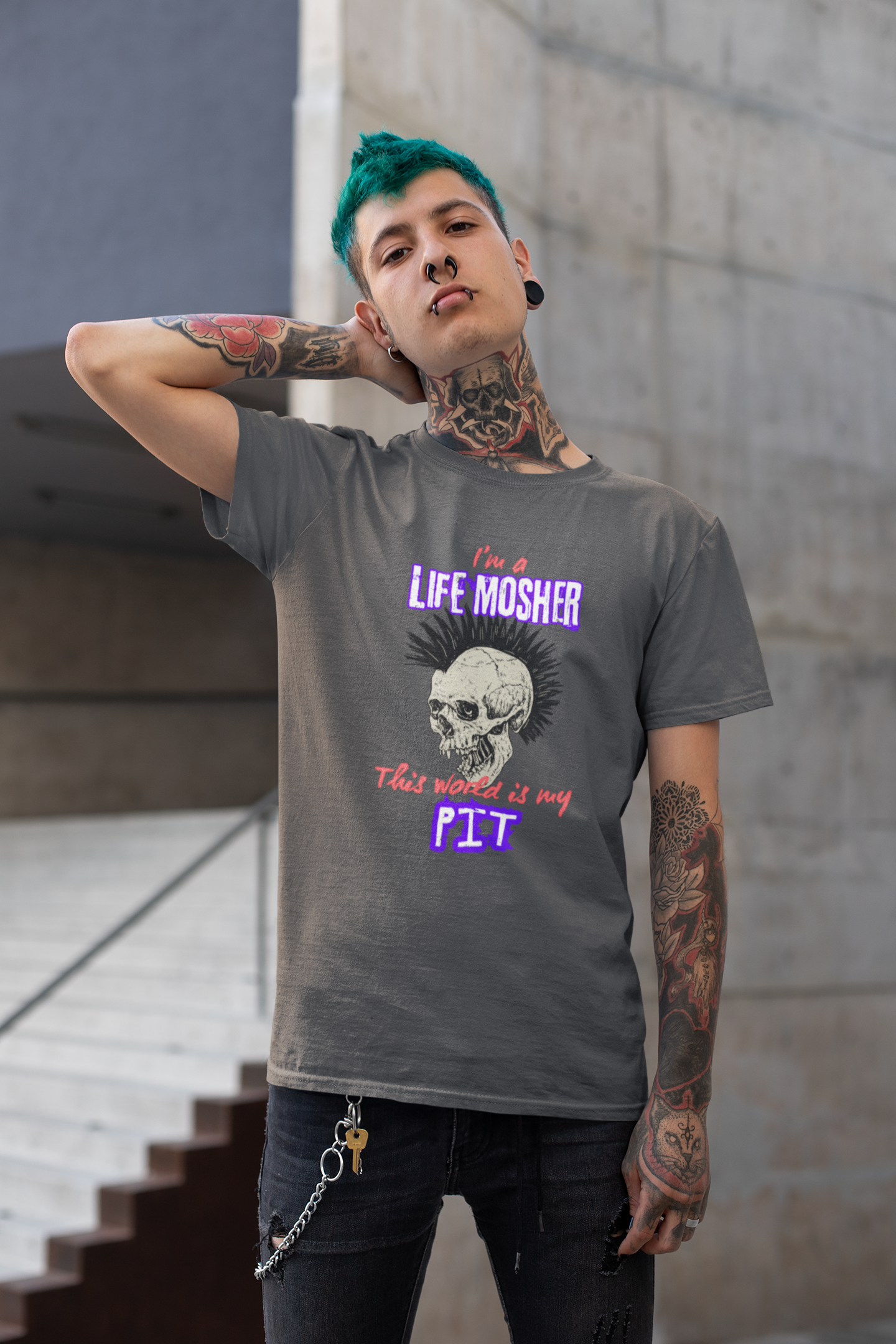 Life Mosher Skull Tee | This World Is My Pit Shirt | Hardcore Punk Graphic Tee | Funny Mosh Shirt | Chaos Crew Unisex T-Shirt | Alt Attitude Top