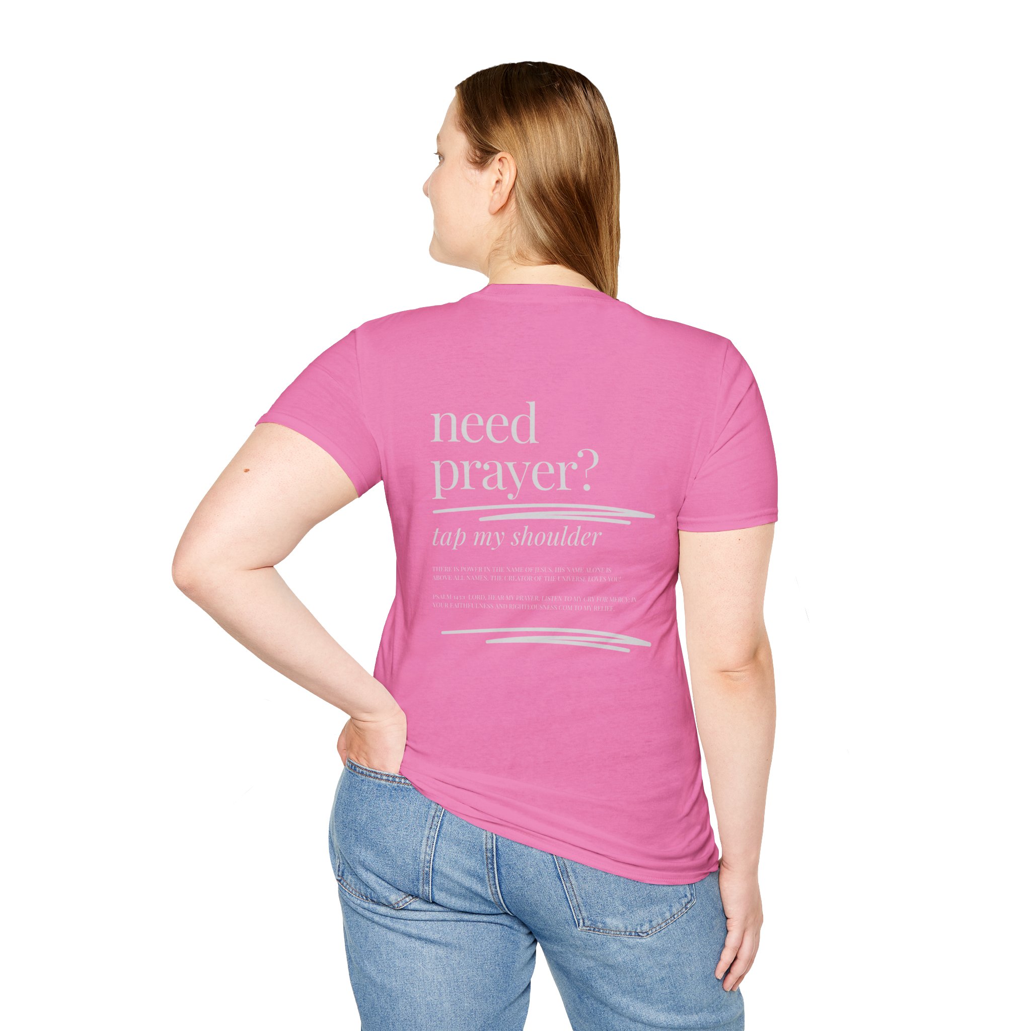 2 Sided - "Need Prayer?" Unisex Soft style Prayer T-Shirt - Faith-Based Design for Comfort and Connection product thumbnail image 2 Sided - "Need Prayer?" Unisex Soft style Prayer T-Shirt - Faith-Based Design for Comfort and Connection product thumbnail image