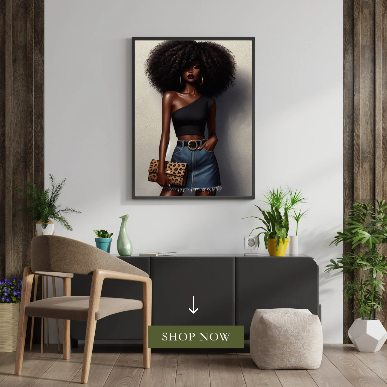 Elegant Black Woman Art Print, Wall Decor for Living Room, Stylish Home Artwork, Gift for Friends, Modern Fine Art Poster