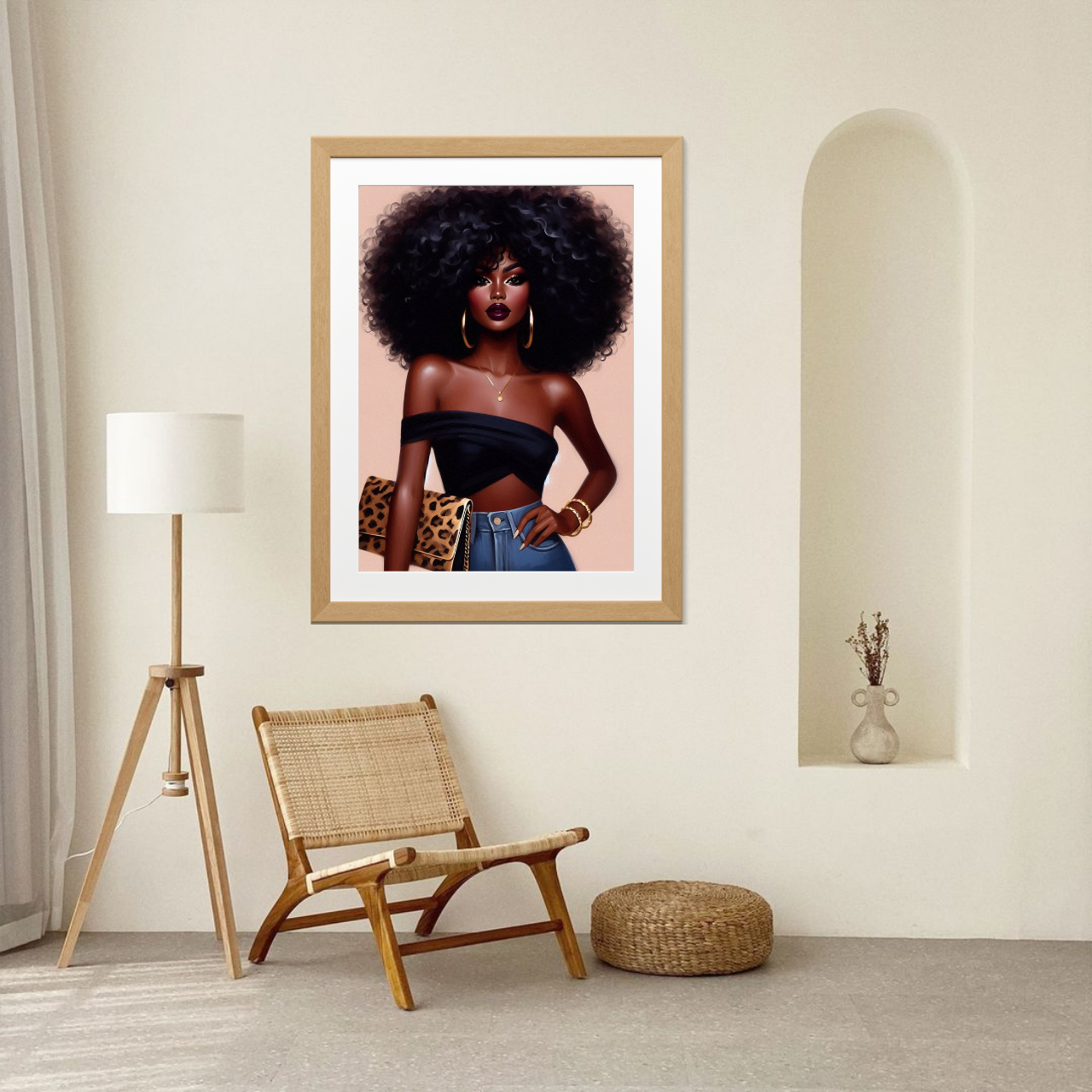 Chic Black Woman Wall Art, Afrocentric Home Decor, Fine Art Print, Modern Living Room Wall Art, Feminine Art for Any Space
