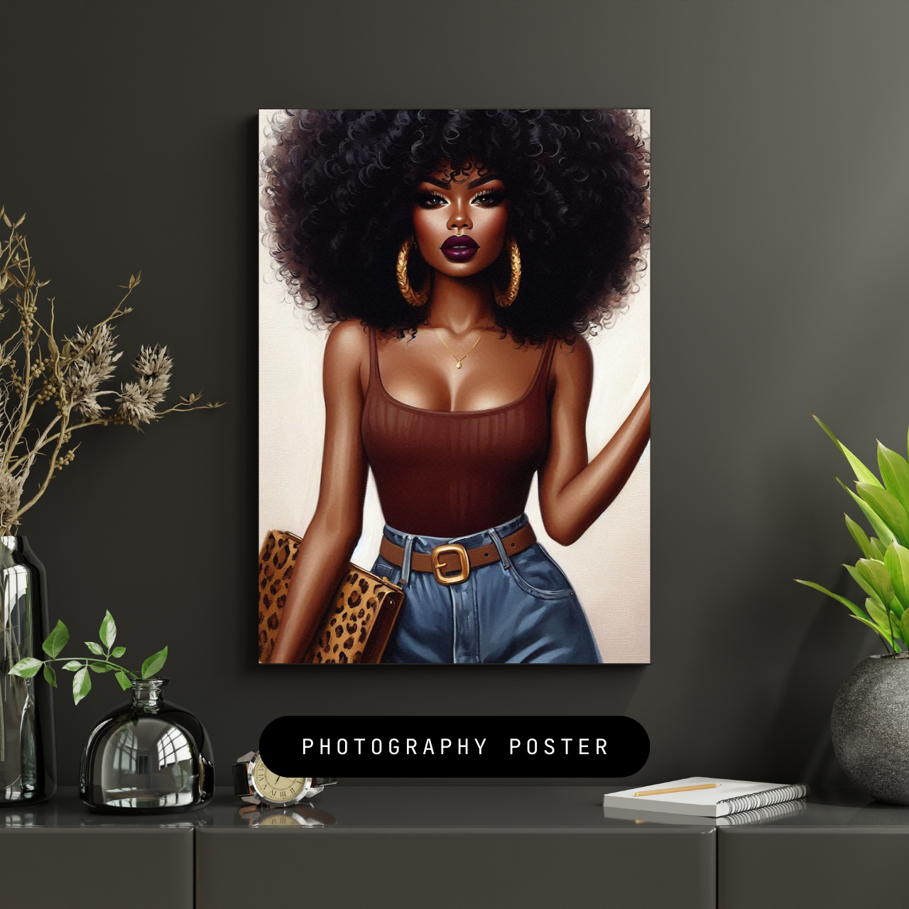 Chic Afrocentric Wall Art Print, Fine Art Posters, Home Decor, Statement Art, Gift for Her, Modern Black Art