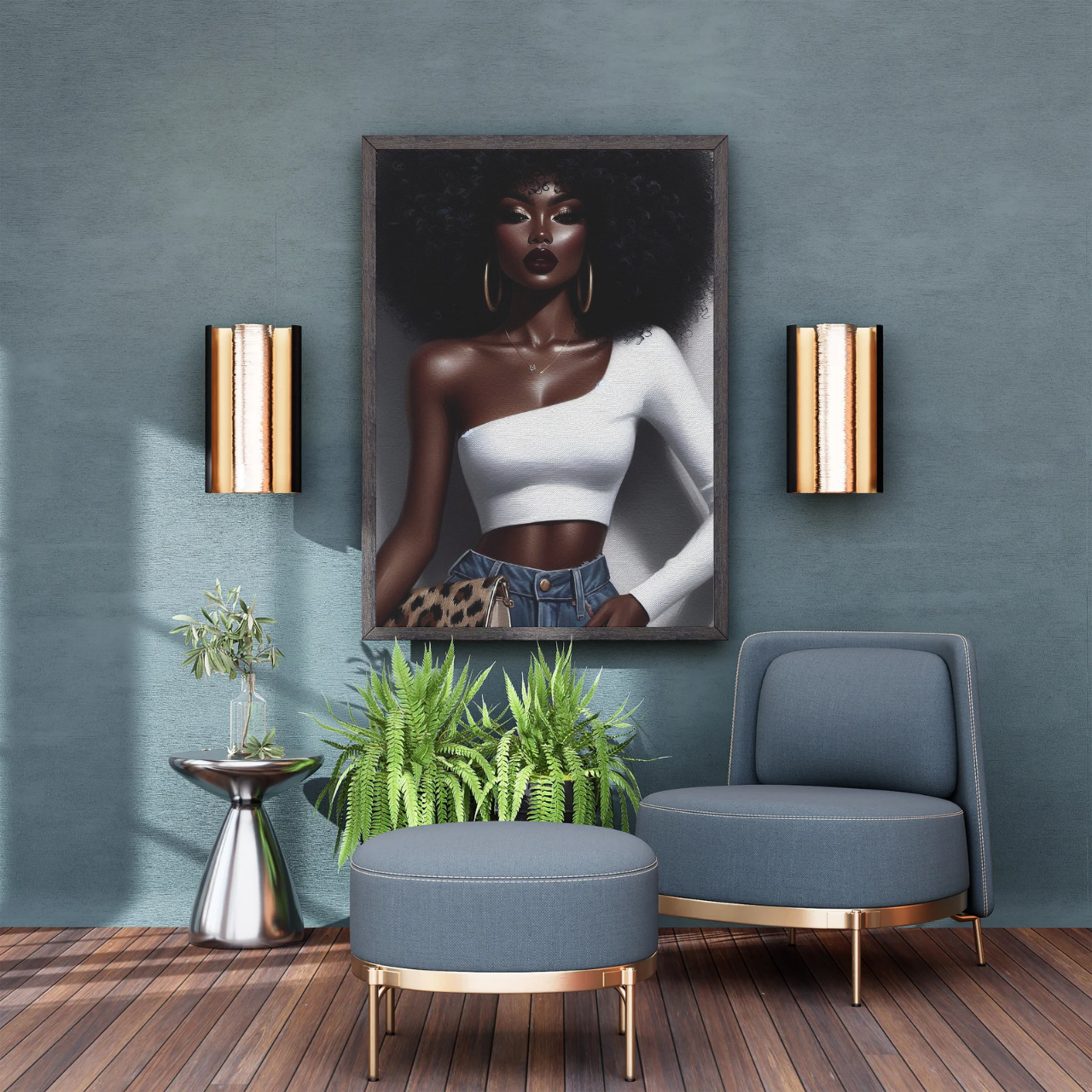 Chic Afrocentric Wall Art, Fine Art Poster, Black Woman Portrait, Home Decor, Stylish Gift for Her