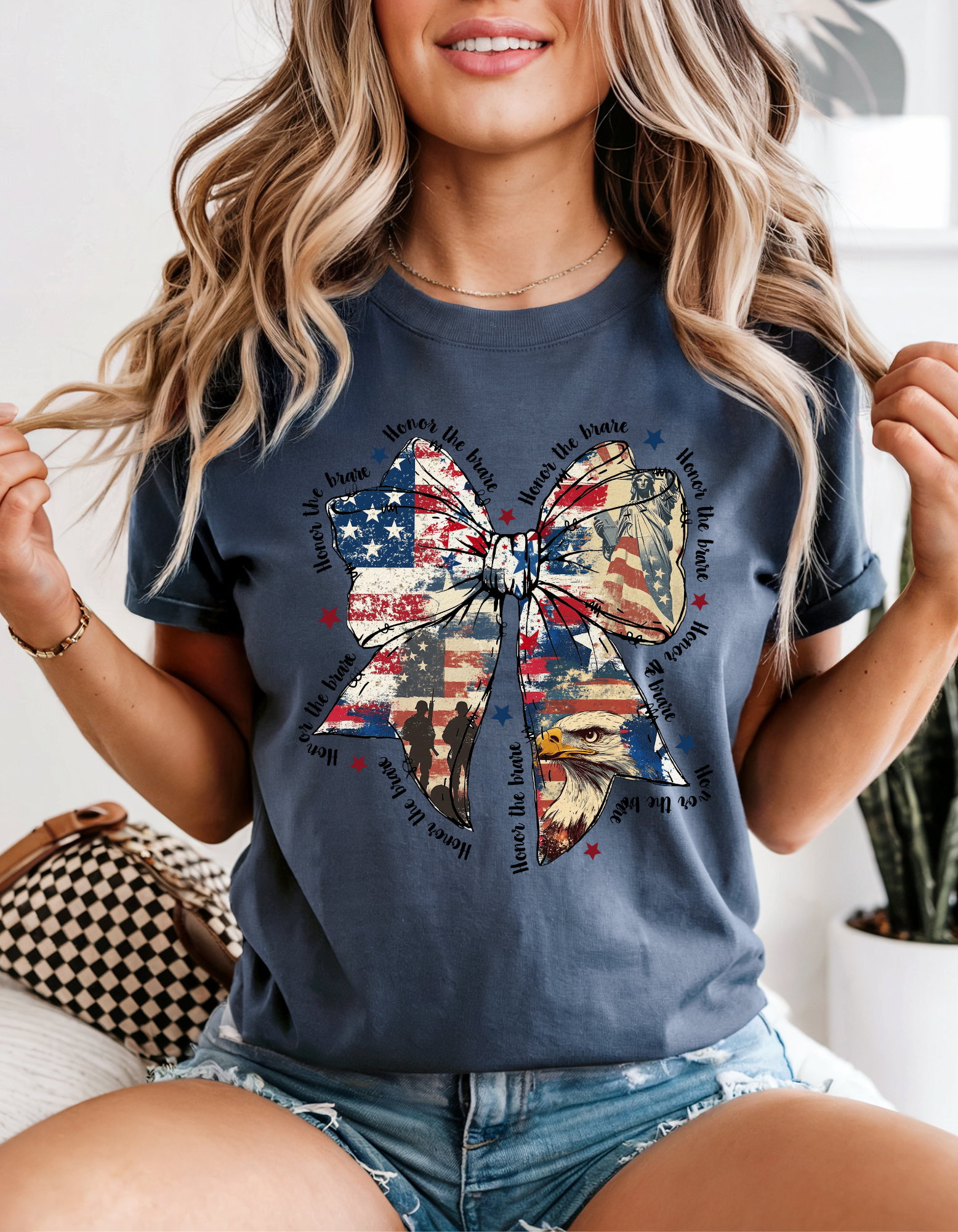Patriotic Bow T-Shirt, Perfect for Summer BBQs, Independence Day, Casual Wear, Gifts for Her or Him Patriotic Bow T-Shirt, Perfect for Summer BBQs, Independence Day, Casual Wear, Gifts for Her or Him