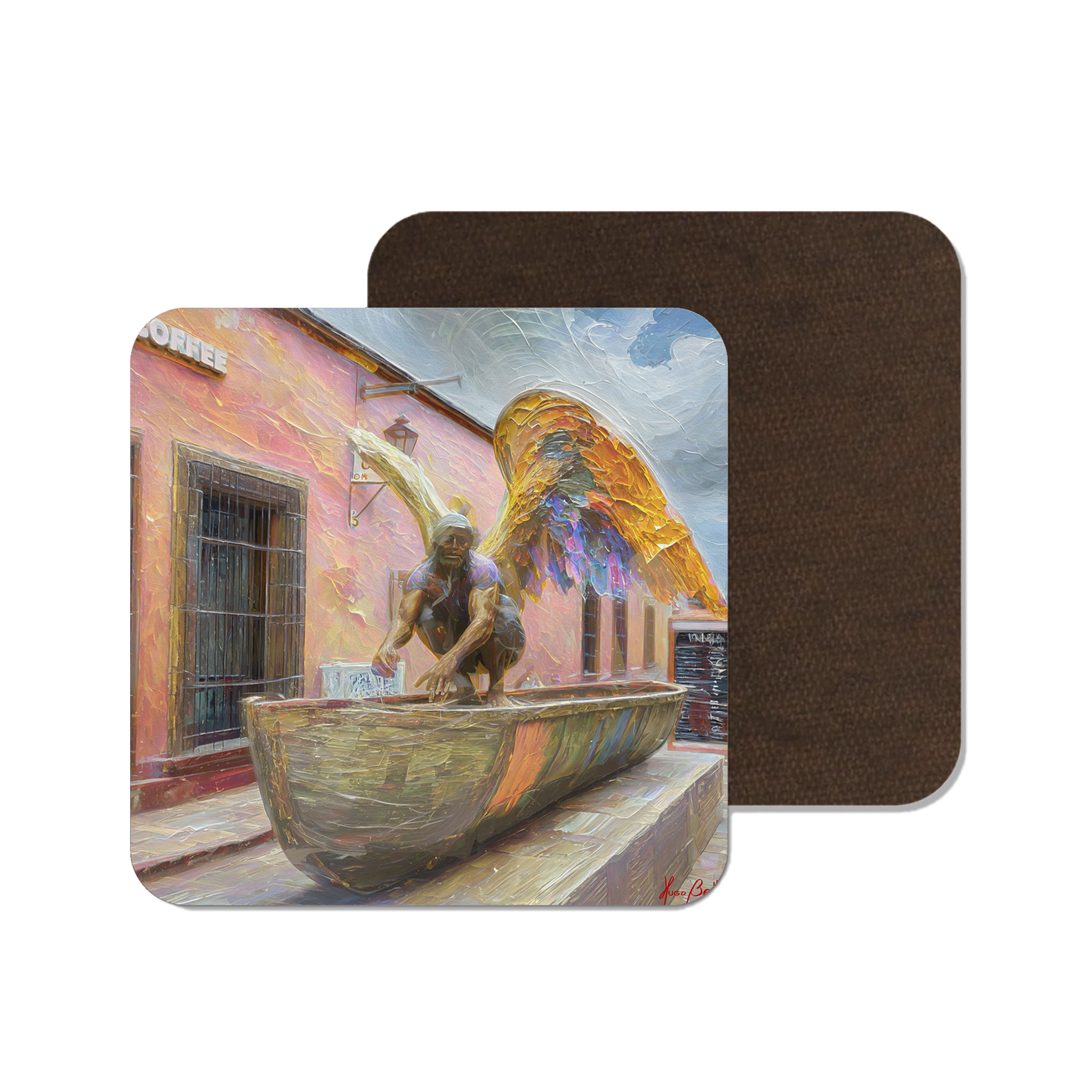 Angel on Boat with Coffee 01 on Artistic House Coaster product thumbnail image Angel on Boat with Coffee 01 on Artistic House Coaster product thumbnail image