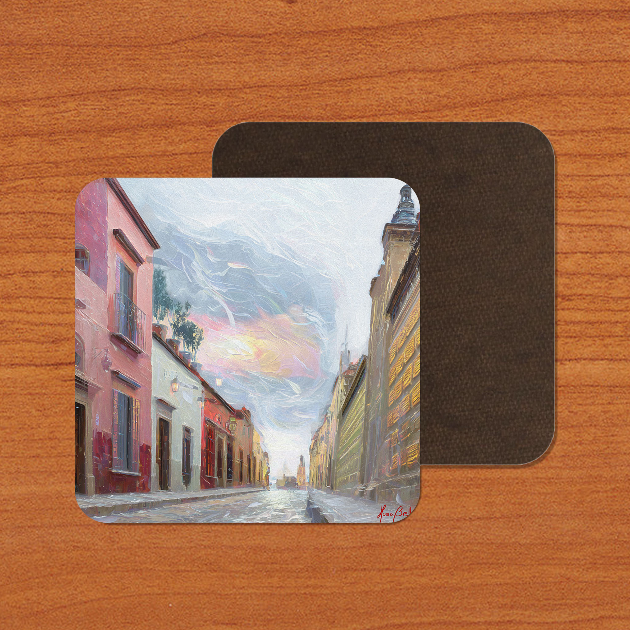San Miguel de Allende Houses 02 on Artistic House Coaster