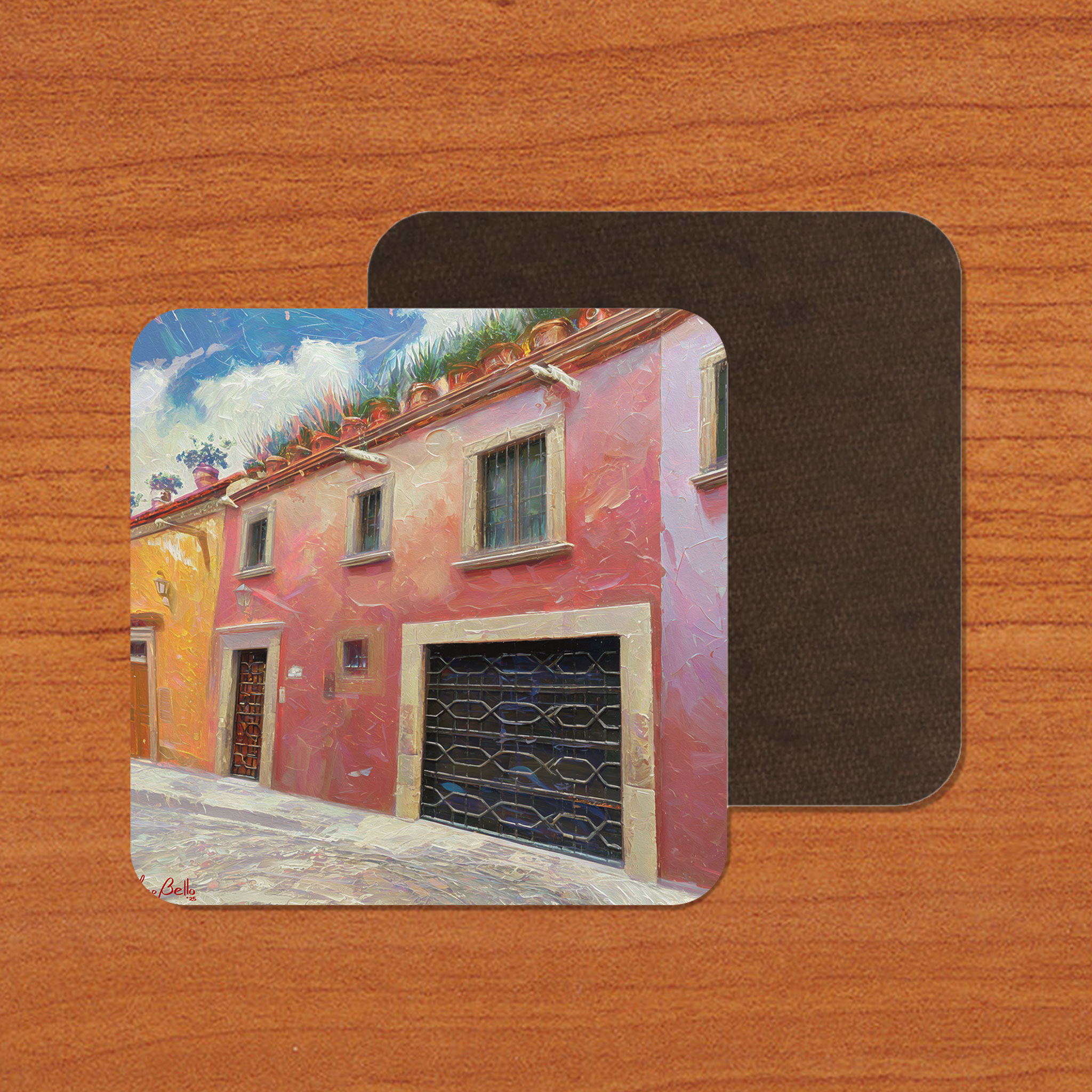 San Miguel de Allende Houses 01 on Artistic House Coaster