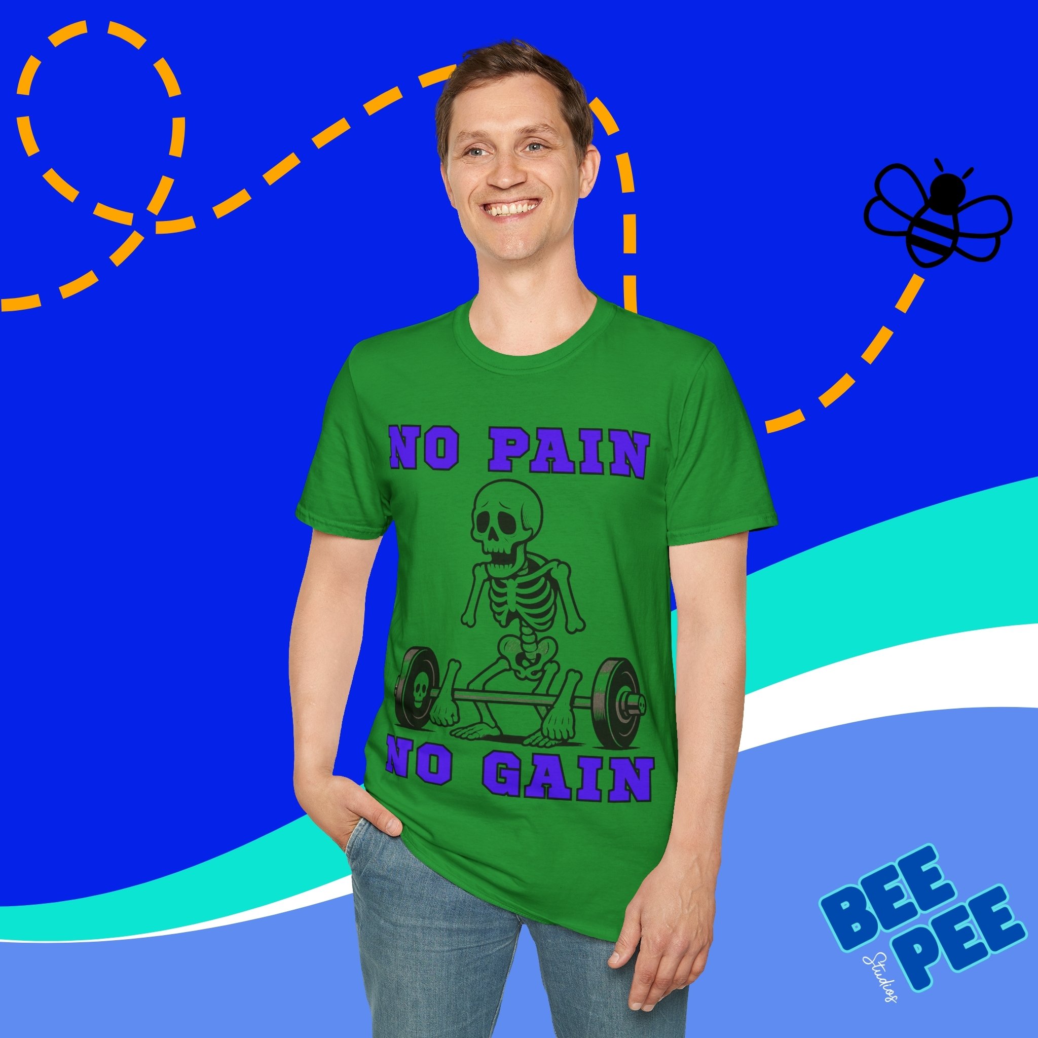 Funny Skelly No Pain No Gain Graphic Unisex T-Shirt product thumbnail image Funny Skelly No Pain No Gain Graphic Unisex T-Shirt product thumbnail image