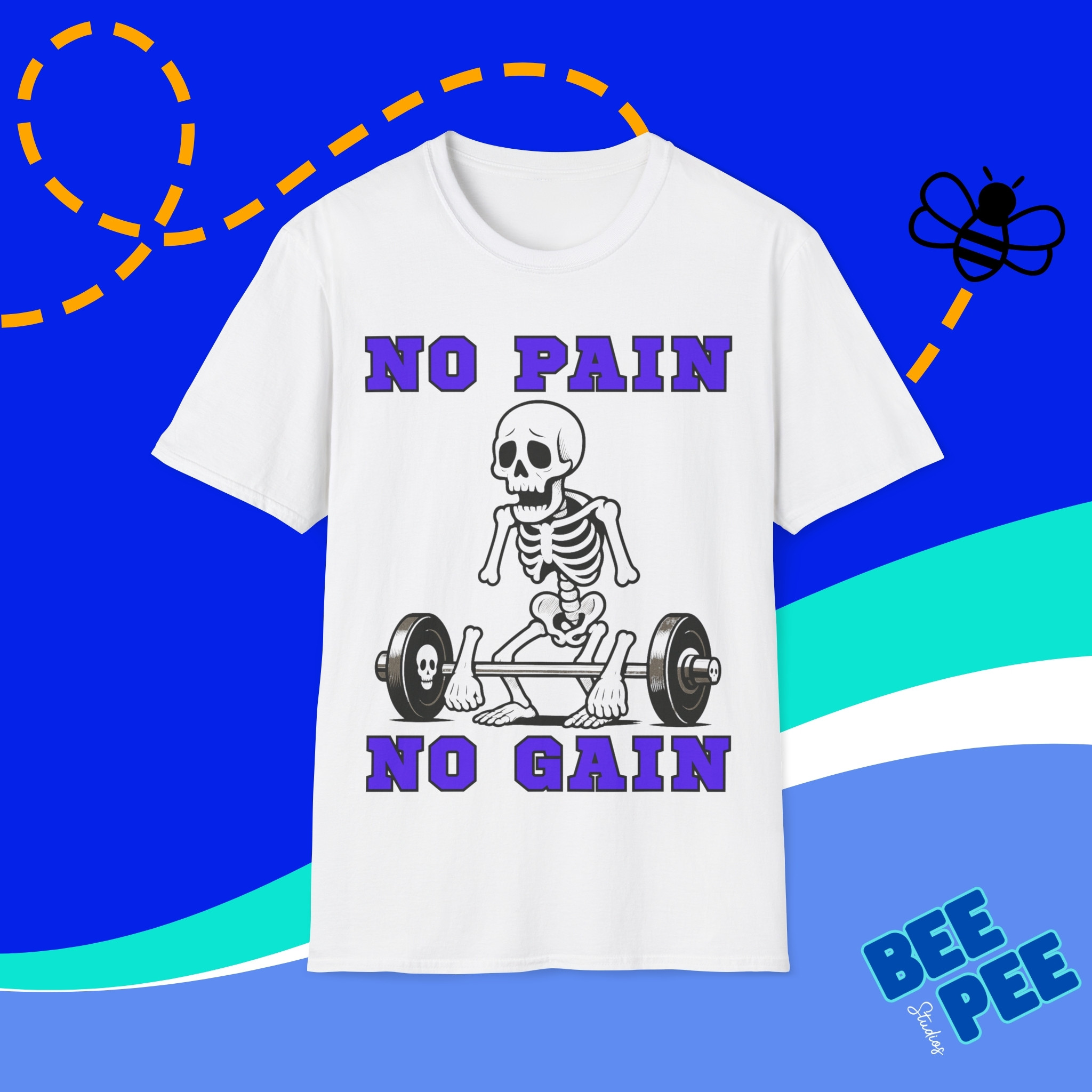 Funny Skelly No Pain No Gain Graphic Unisex T-Shirt