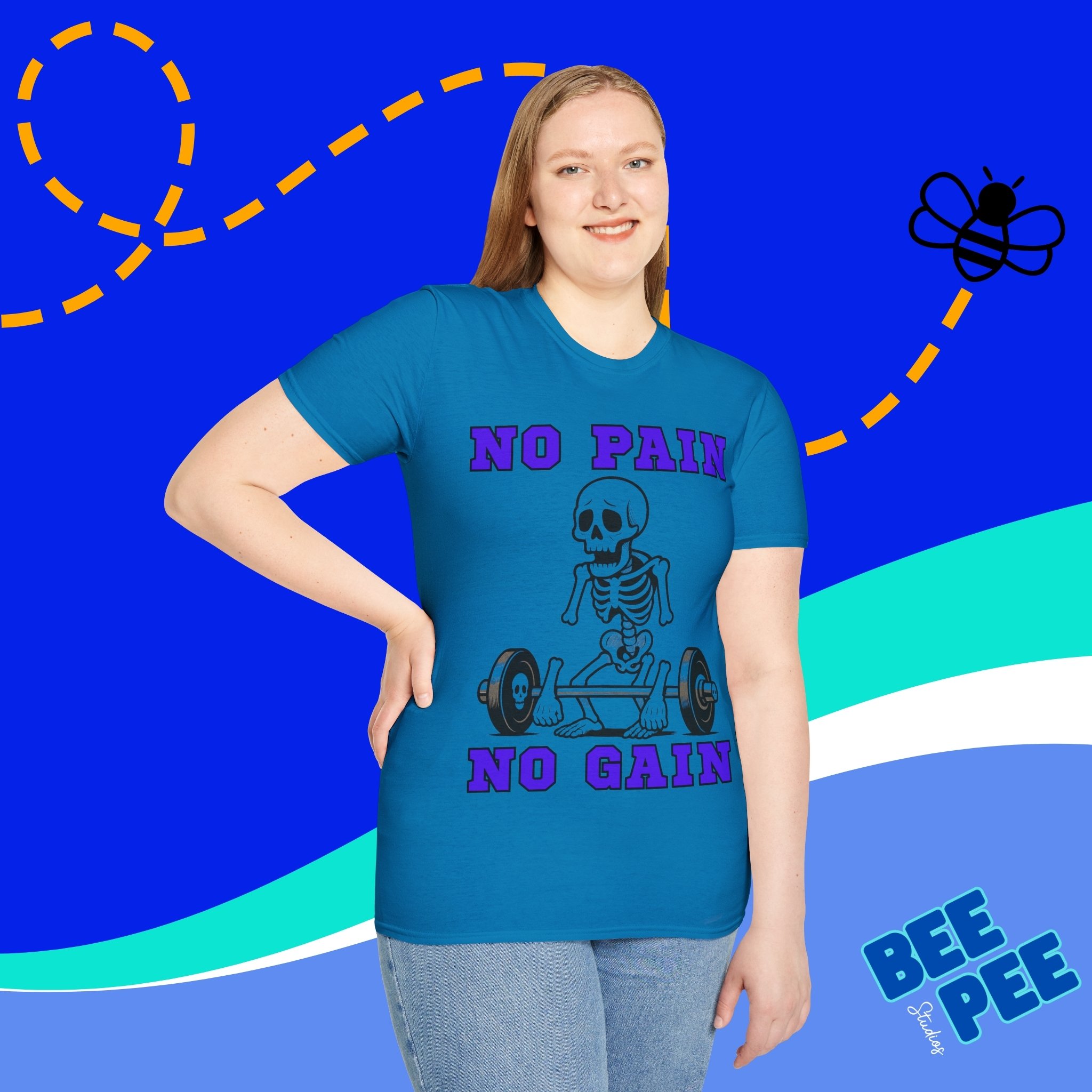 Funny Skelly No Pain No Gain Graphic Unisex T-Shirt product thumbnail image Funny Skelly No Pain No Gain Graphic Unisex T-Shirt product thumbnail image