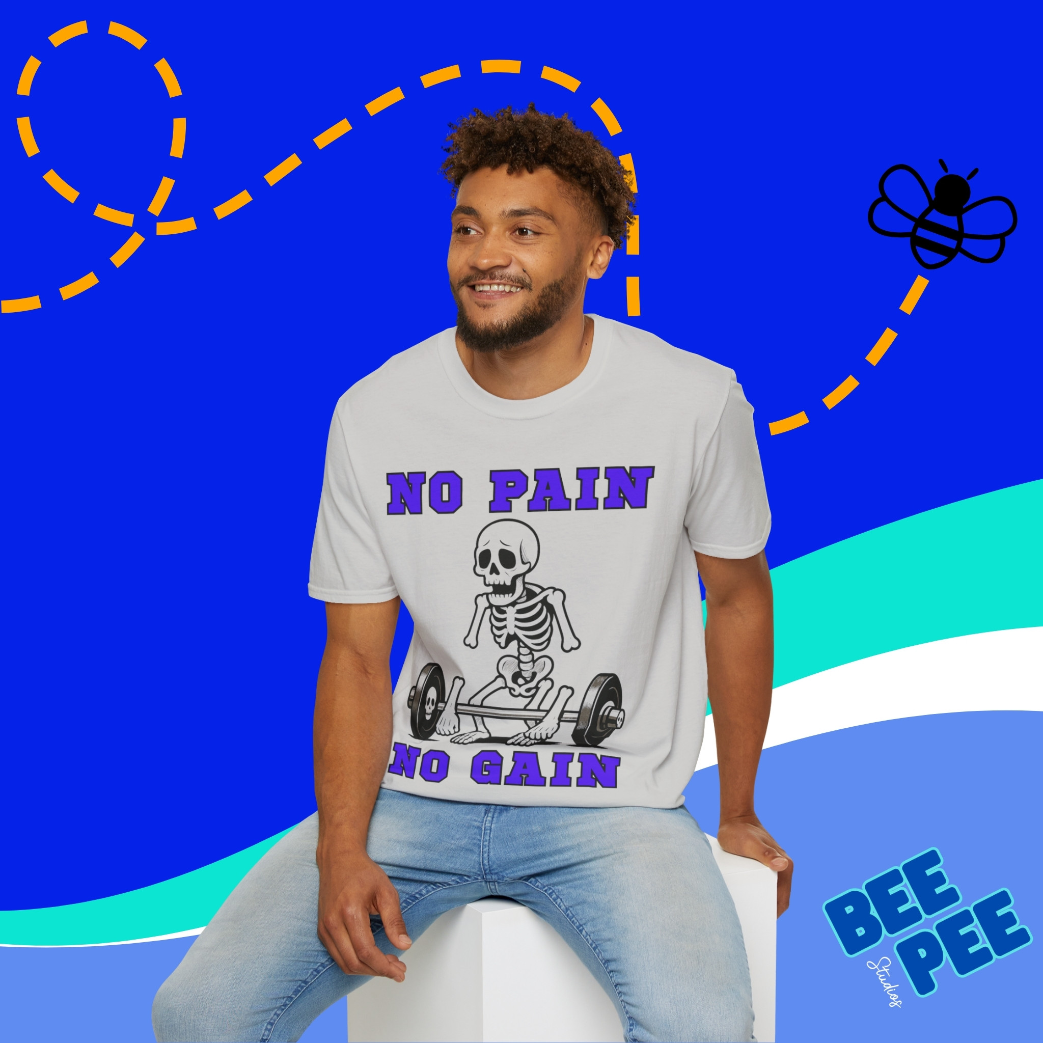 Funny Skelly No Pain No Gain Graphic Unisex T-Shirt product thumbnail image Funny Skelly No Pain No Gain Graphic Unisex T-Shirt product thumbnail image