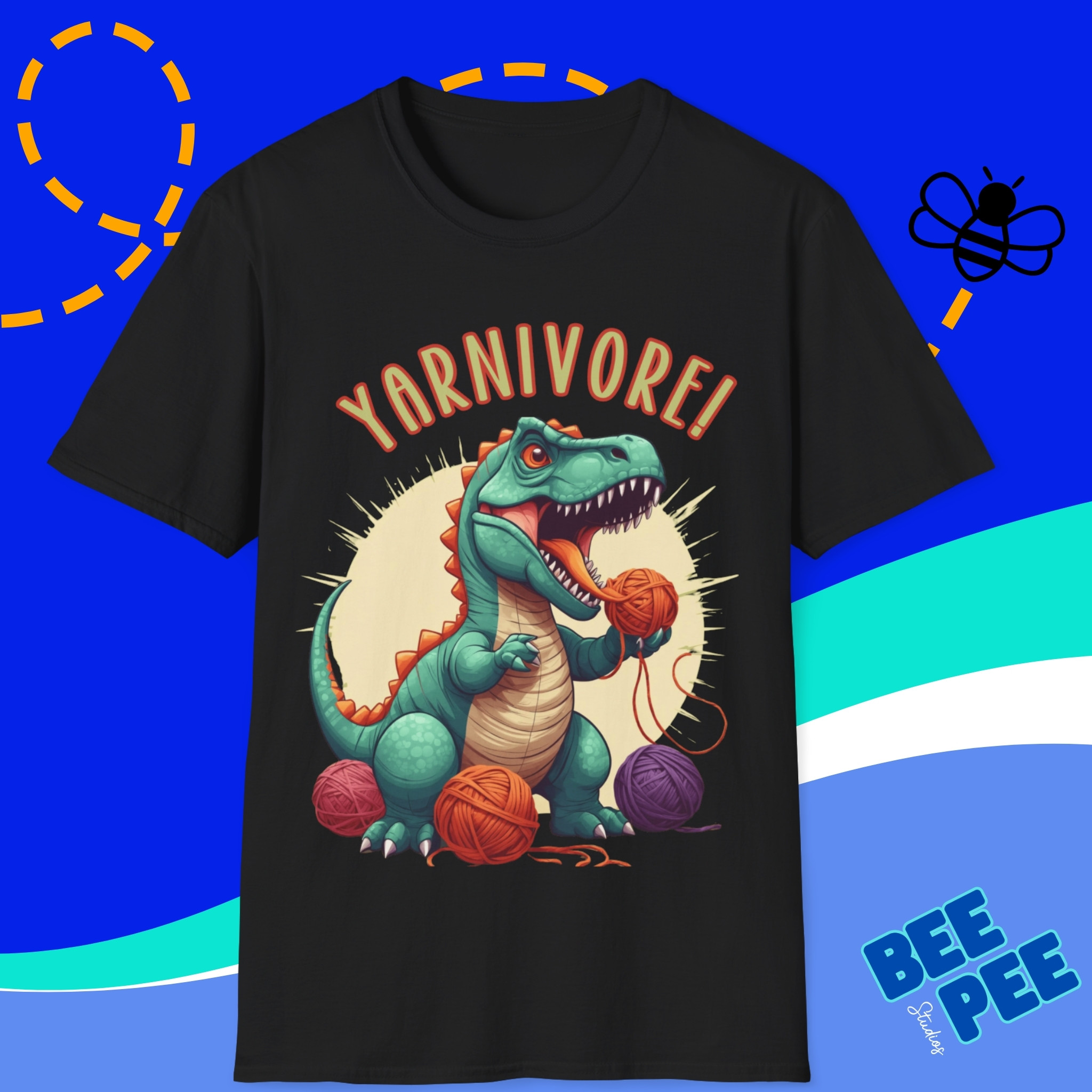 Dinosaur Yarnivore T-Shirt, Fun Gift for Crafters, Cozy Tee for Yarn Lovers, Ideal for Birthdays, Holidays, Craft Events, Seasonal Events