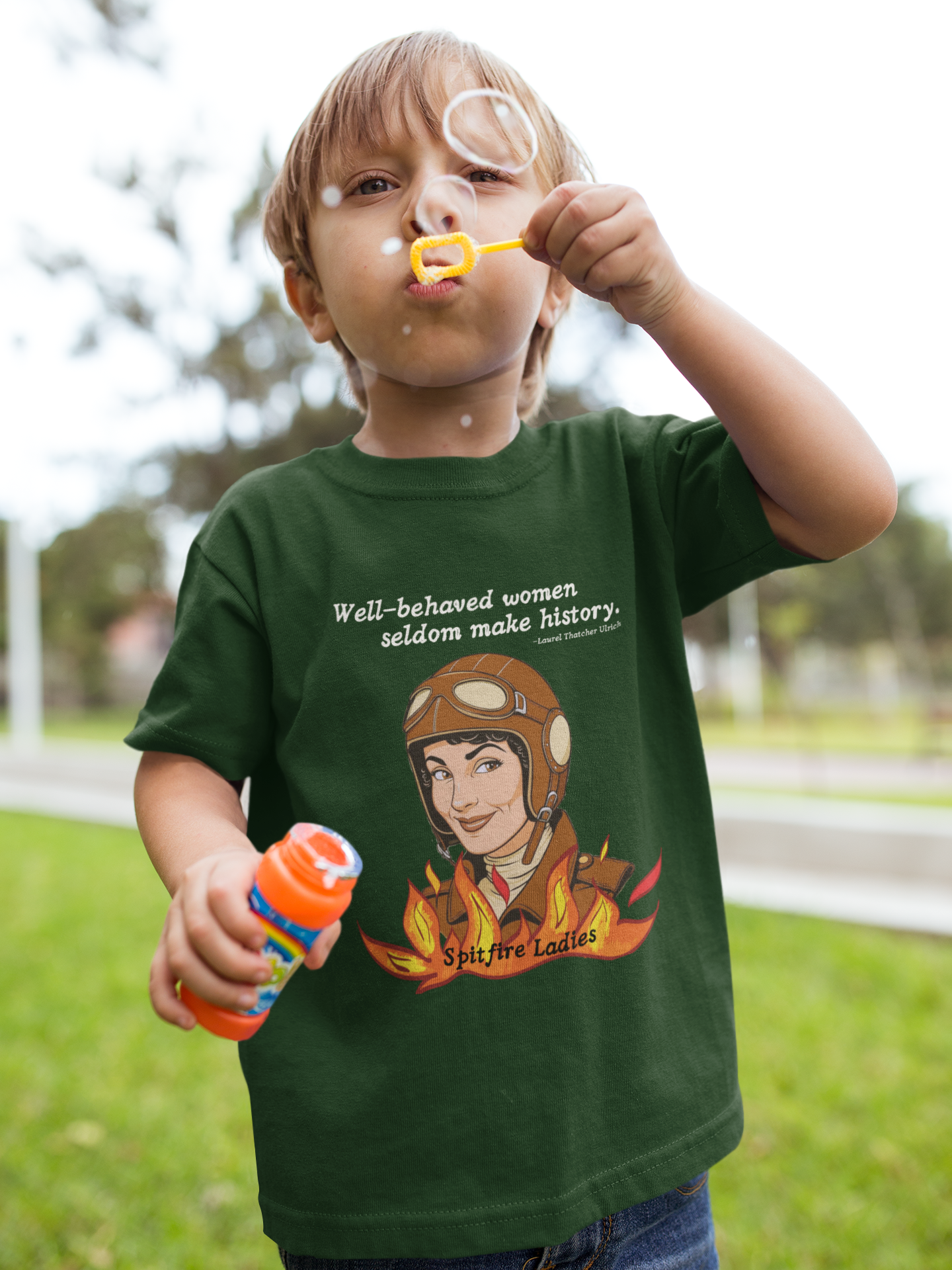 Well-Behaved Women Kids Tee | Feminist Aviator Shirt | Spitfire Ladies Graphic T-Shirt | Defiant Women's Rights Apparel | History Maker Quote Tee