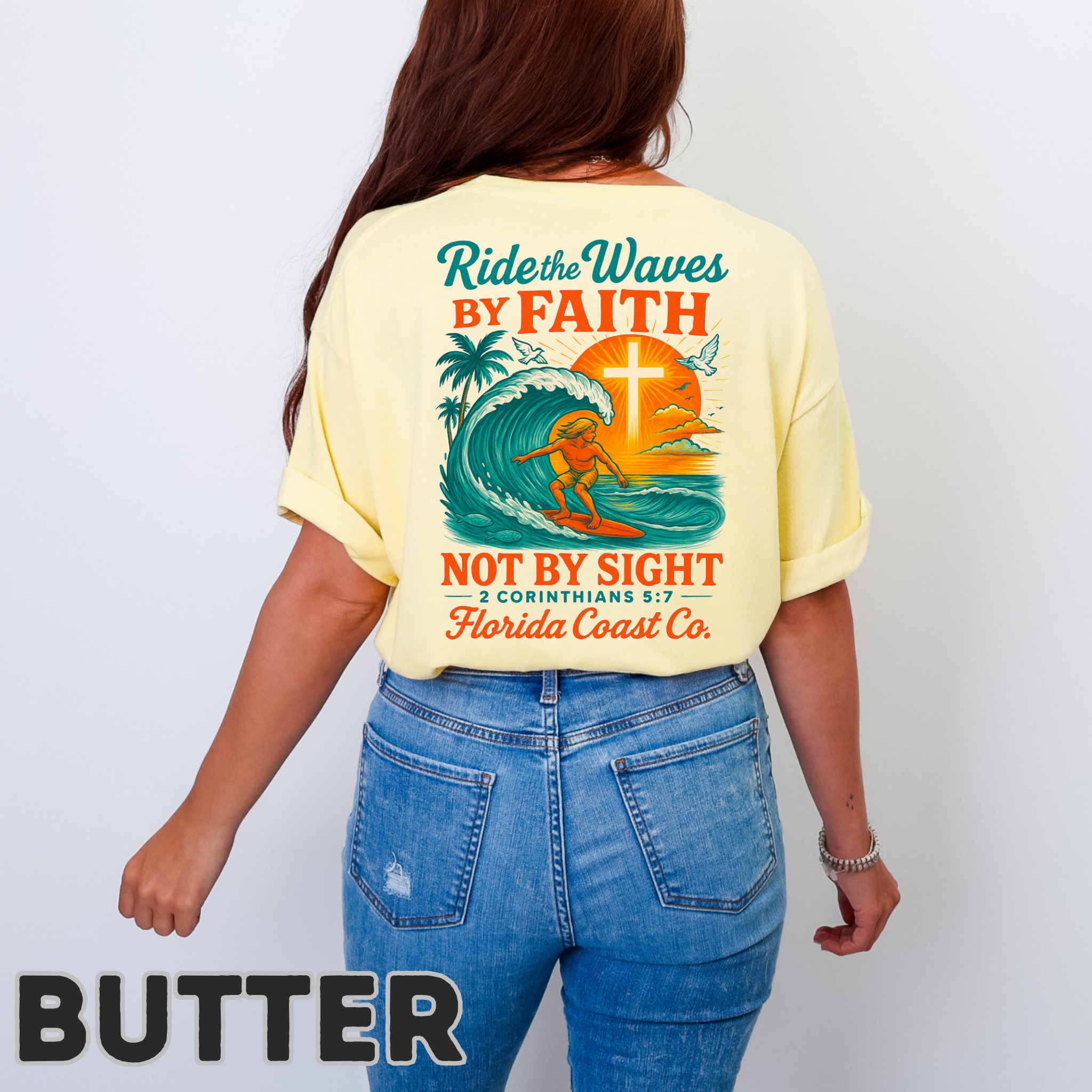 Christian Surf Shirt | Ride the Waves by Faith Shirt | Comfort Colors 1717 | Coastal Preppy Jesus Shirt product thumbnail image Christian Surf Shirt | Ride the Waves by Faith Shirt | Comfort Colors 1717 | Coastal Preppy Jesus Shirt product thumbnail image