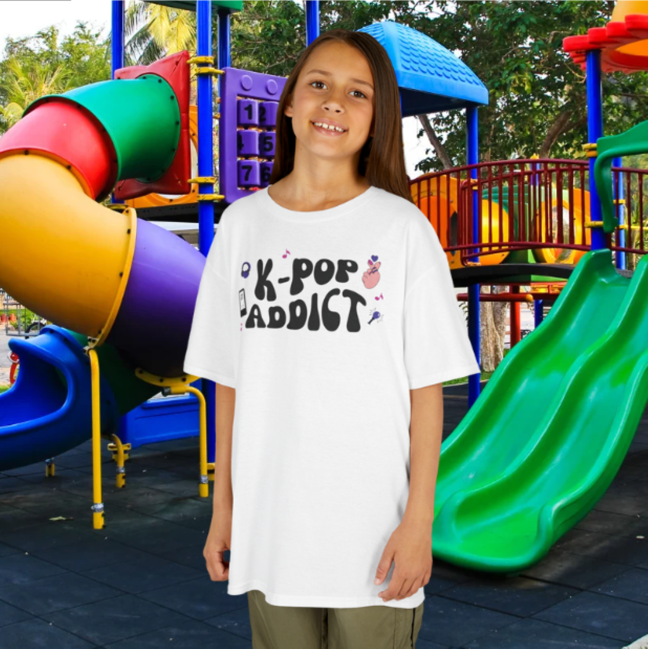 K-Pop Addict Kids Tee, Fun Kids T-Shirt, Youth Apparel, Trendy Gift for Kids, Music Lover Gift, Birthday Gift