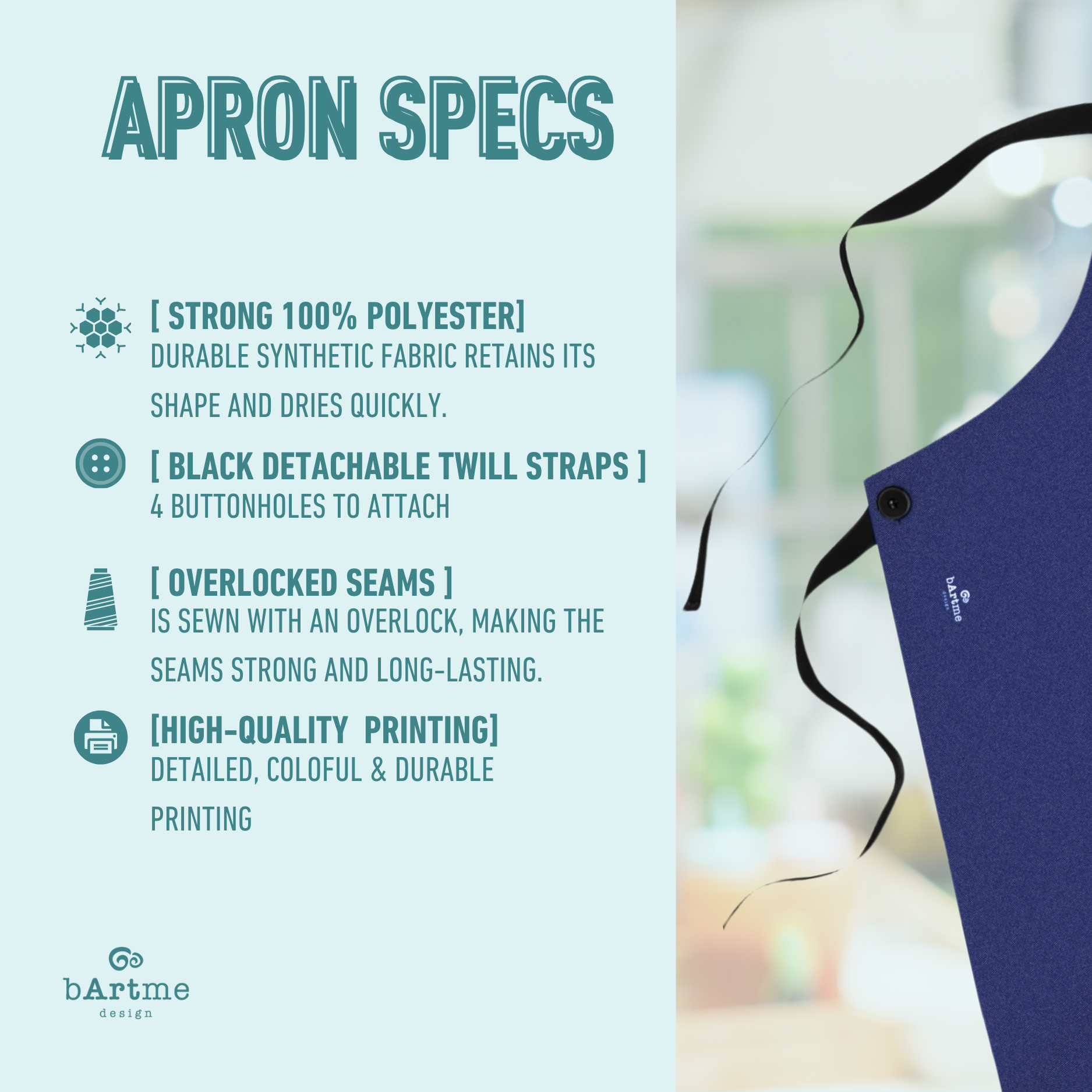 Bartme Design - Great Chef & Custom Name - Blue Apron - Adjustable Unisex - 100% Poly product thumbnail image Bartme Design - Great Chef & Custom Name - Blue Apron - Adjustable Unisex - 100% Poly product thumbnail image