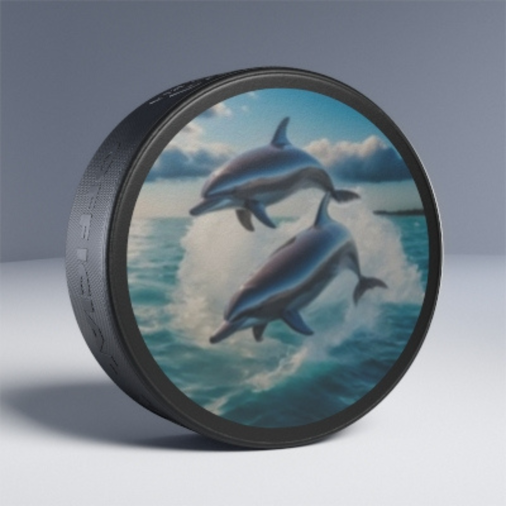 Dolphin Ocean Scene Hockey Puck – Custom Play or Display Souvenir Gift product thumbnail image