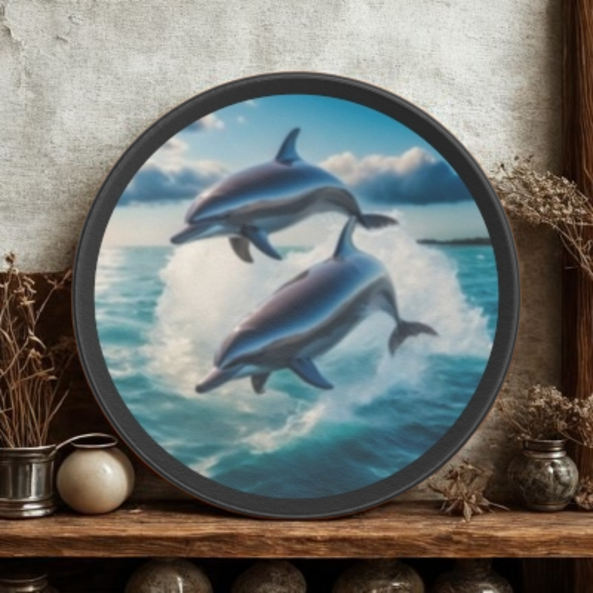 Dolphin Ocean Scene Hockey Puck – Custom Play or Display Souvenir Gift product thumbnail image