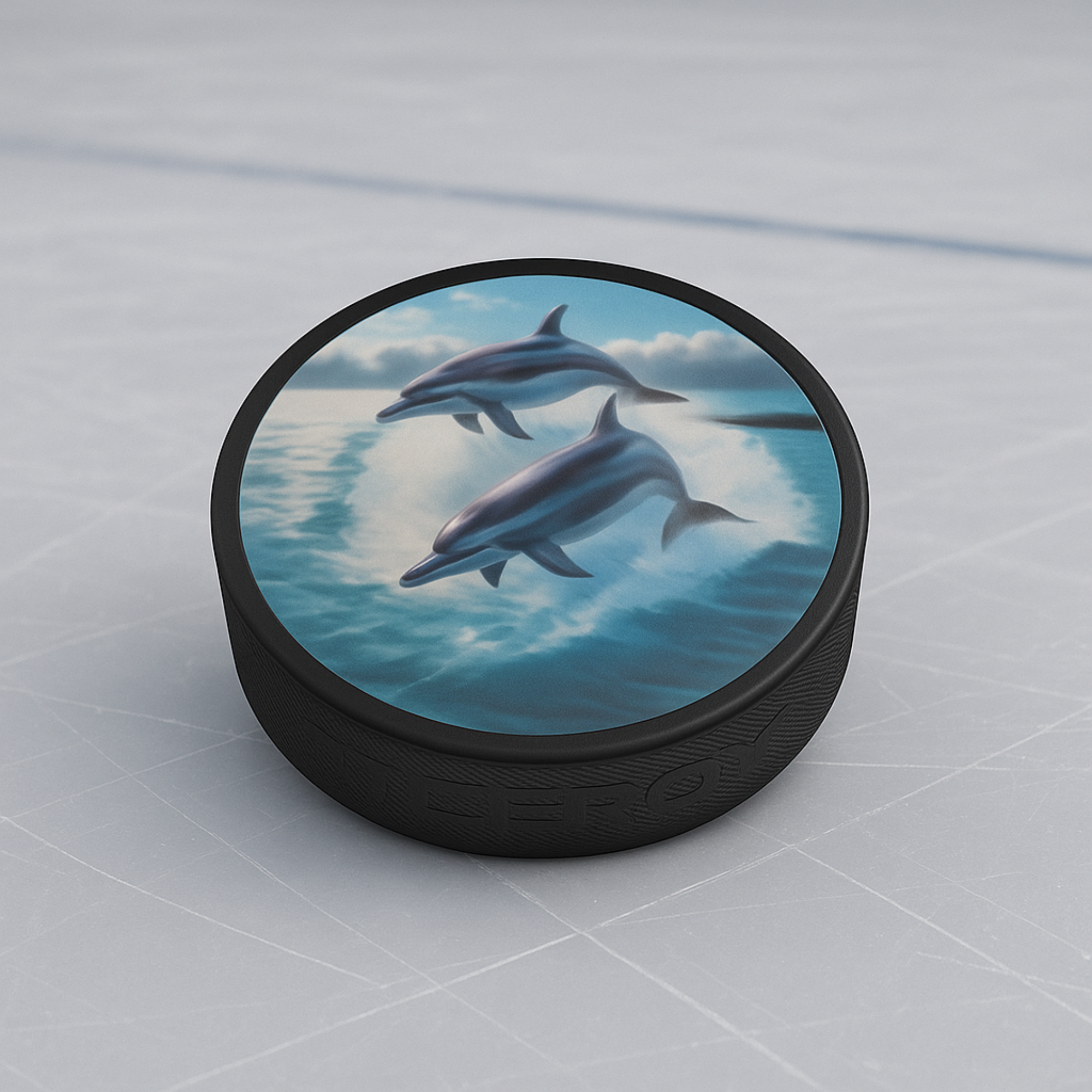 Dolphin Ocean Scene Hockey Puck – Custom Play or Display Souvenir Gift product thumbnail image