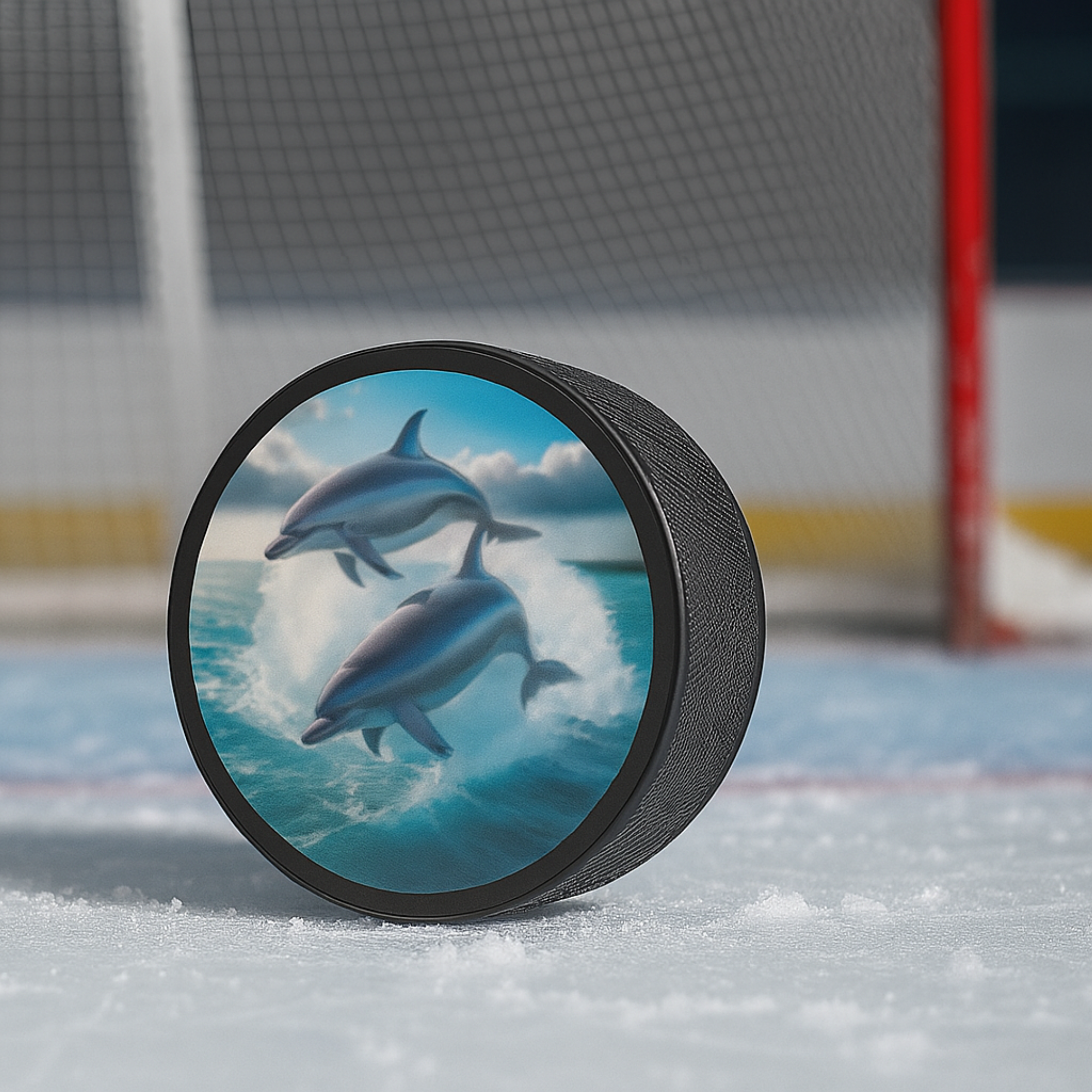 Dolphin Ocean Scene Hockey Puck – Custom Play or Display Souvenir Gift product thumbnail image