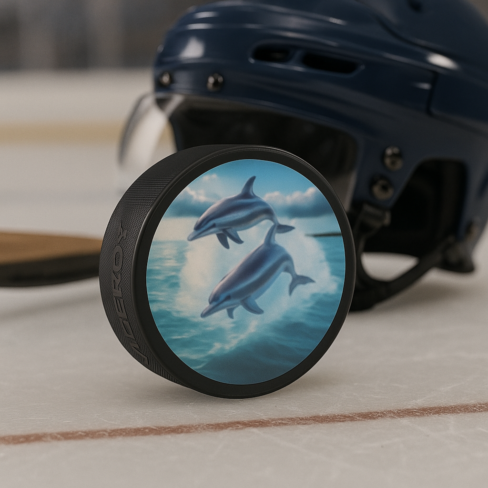 Dolphin Ocean Scene Hockey Puck – Custom Play or Display Souvenir Gift product thumbnail image
