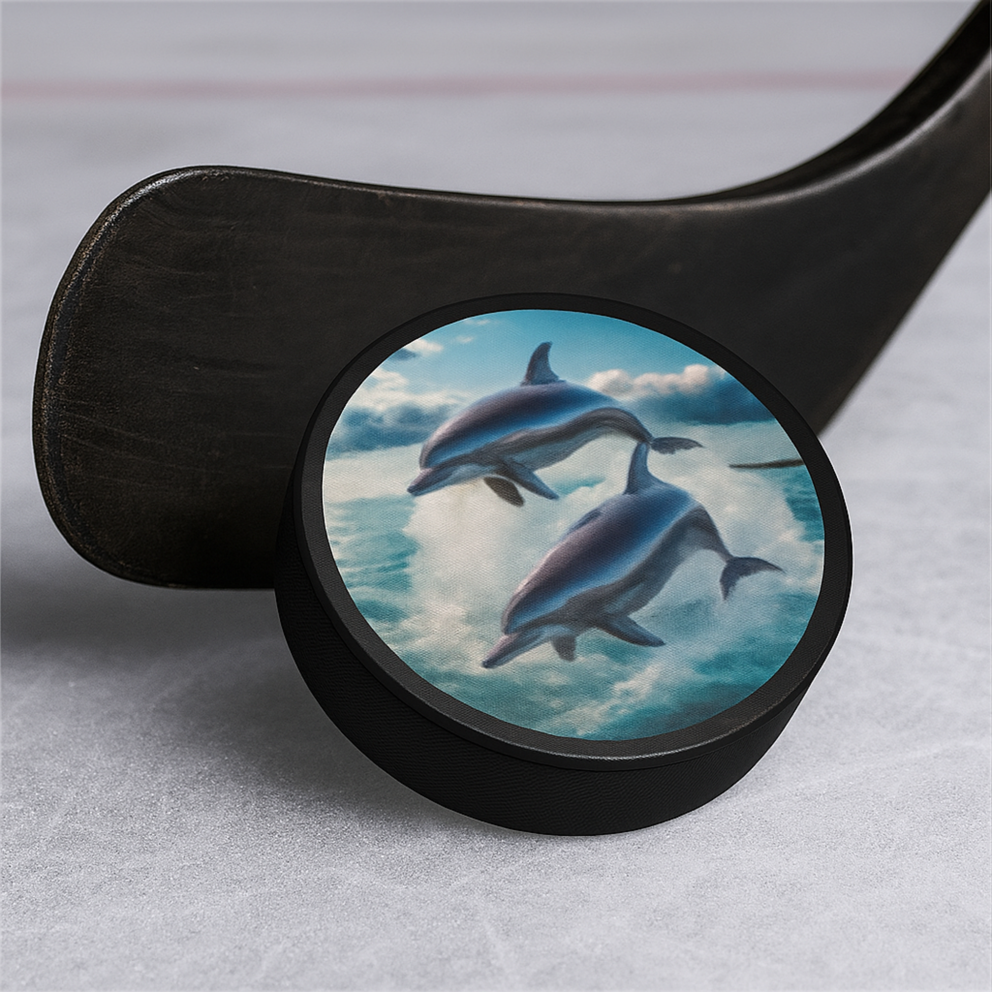 Dolphin Ocean Scene Hockey Puck – Custom Play or Display Souvenir Gift product thumbnail image