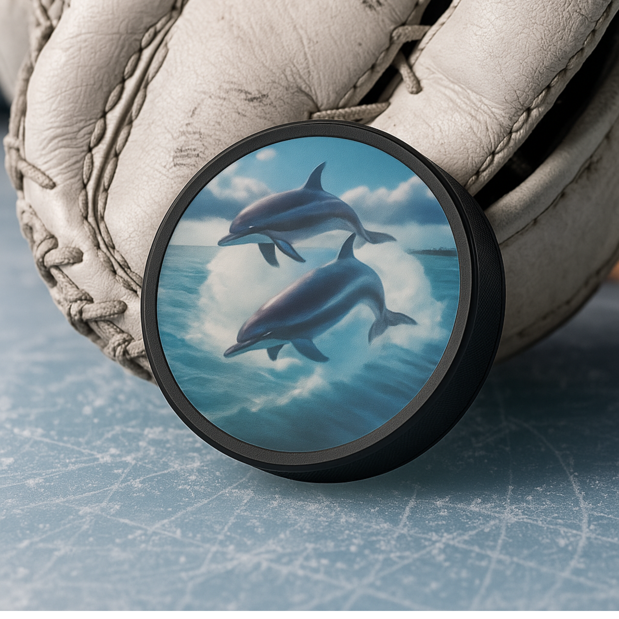 Dolphin Ocean Scene Hockey Puck – Custom Play or Display Souvenir Gift product thumbnail image