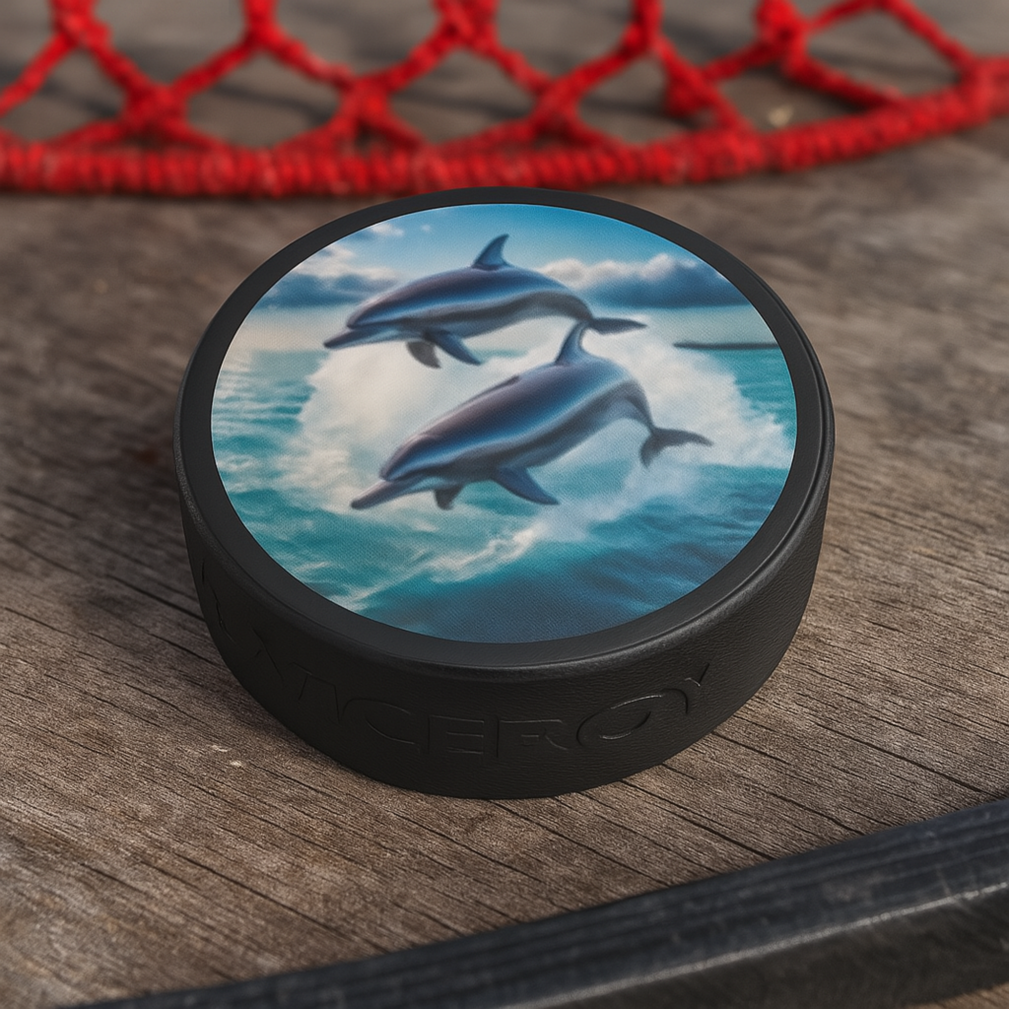 Dolphin Ocean Scene Hockey Puck – Custom Play or Display Souvenir Gift product thumbnail image