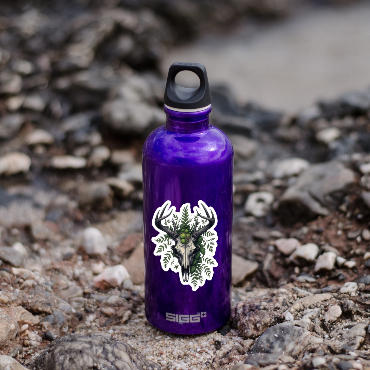 Gothic Deer Skull With Ferns Kiss-Cut Sticker product thumbnail image