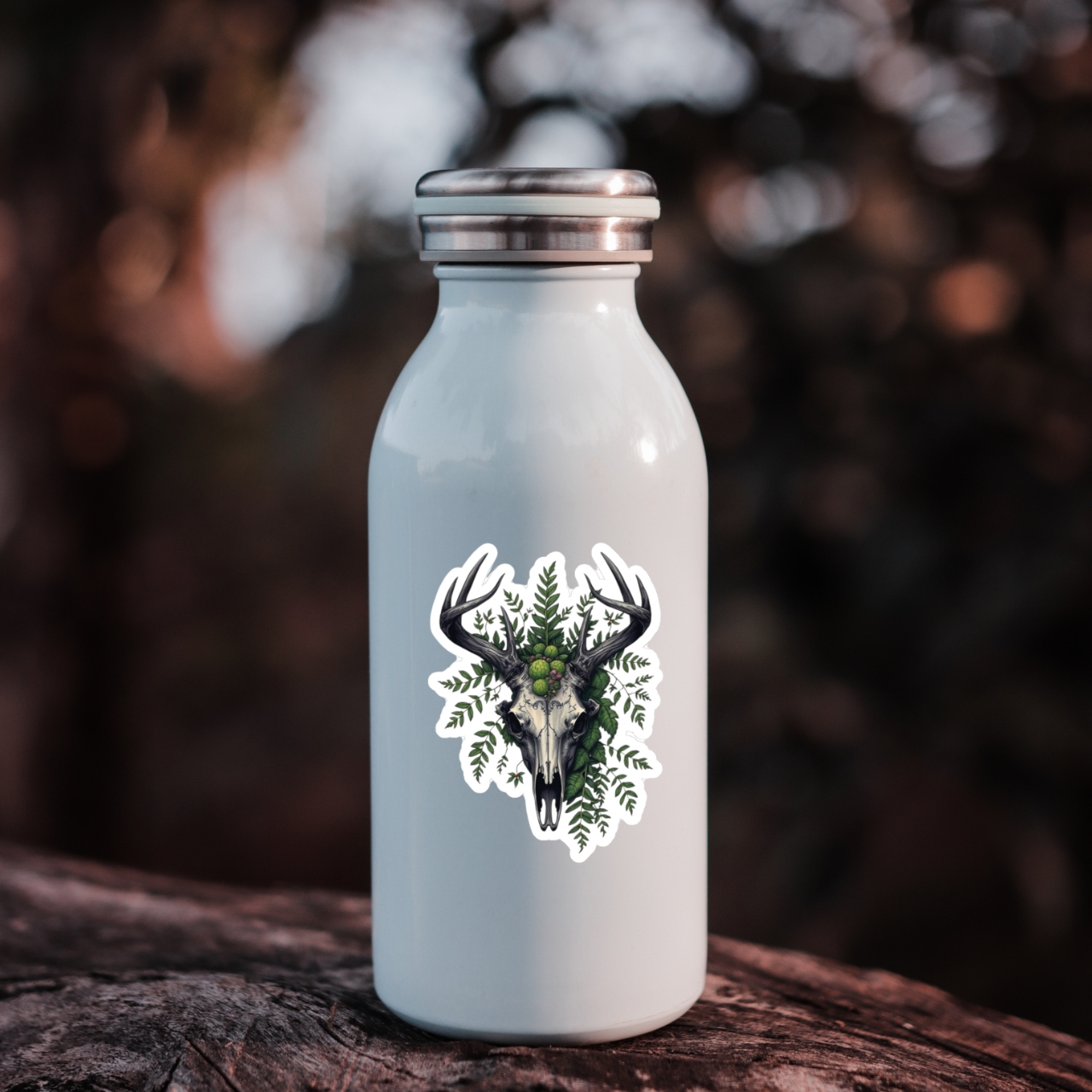 Gothic Deer Skull With Ferns Kiss-Cut Sticker product thumbnail image