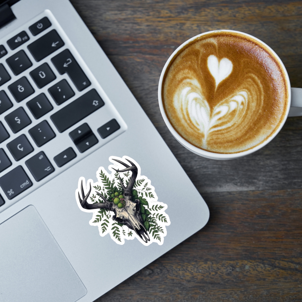 Gothic Deer Skull With Ferns Kiss-Cut Sticker