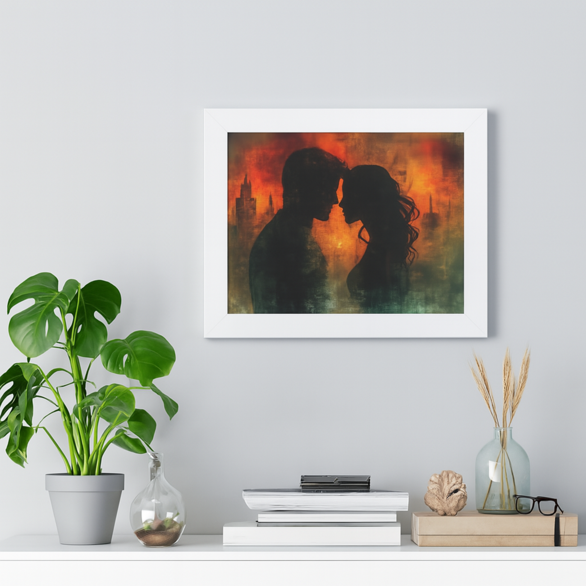 Romantic Silhouette Framed Poster Love Amid War Art Print Moody Couple Wall Decor Horizontal Framed Print for Bedroom or Office product thumbnail image Romantic Silhouette Framed Poster Love Amid War Art Print Moody Couple Wall Decor Horizontal Framed Print for Bedroom or Office product thumbnail image