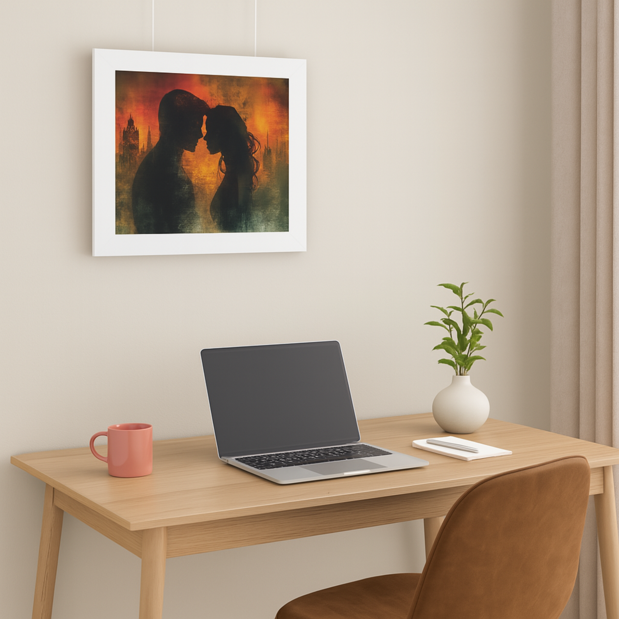 Romantic Silhouette Framed Poster Love Amid War Art Print Moody Couple Wall Decor Horizontal Framed Print for Bedroom or Office product thumbnail image Romantic Silhouette Framed Poster Love Amid War Art Print Moody Couple Wall Decor Horizontal Framed Print for Bedroom or Office product thumbnail image