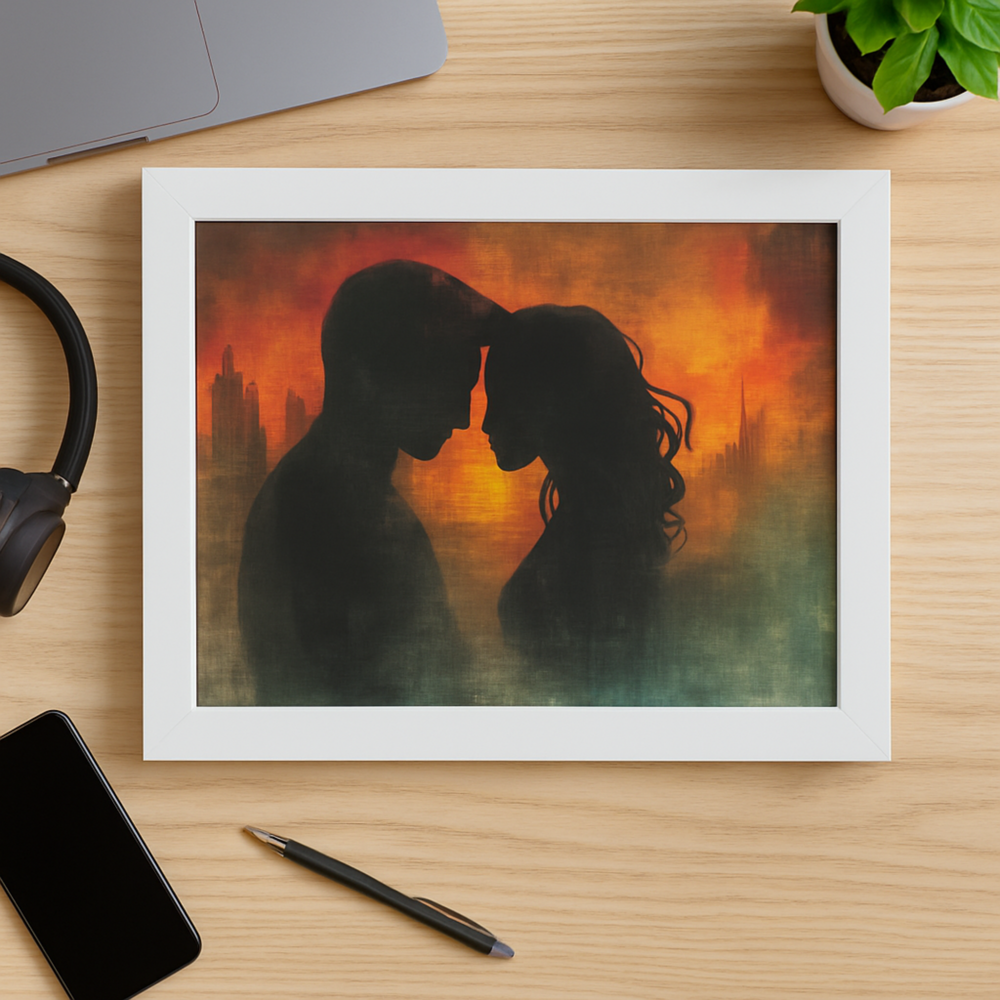 Romantic Silhouette Framed Poster Love Amid War Art Print Moody Couple Wall Decor Horizontal Framed Print for Bedroom or Office product thumbnail image Romantic Silhouette Framed Poster Love Amid War Art Print Moody Couple Wall Decor Horizontal Framed Print for Bedroom or Office product thumbnail image