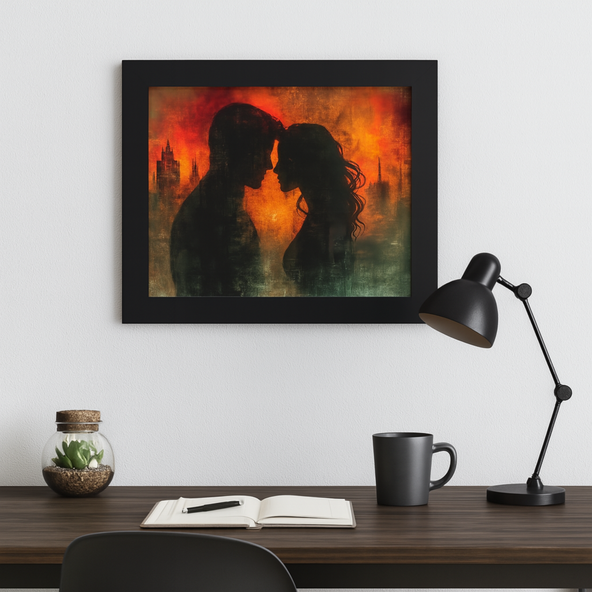 Romantic Silhouette Framed Poster Love Amid War Art Print Moody Couple Wall Decor Horizontal Framed Print for Bedroom or Office product thumbnail image Romantic Silhouette Framed Poster Love Amid War Art Print Moody Couple Wall Decor Horizontal Framed Print for Bedroom or Office product thumbnail image
