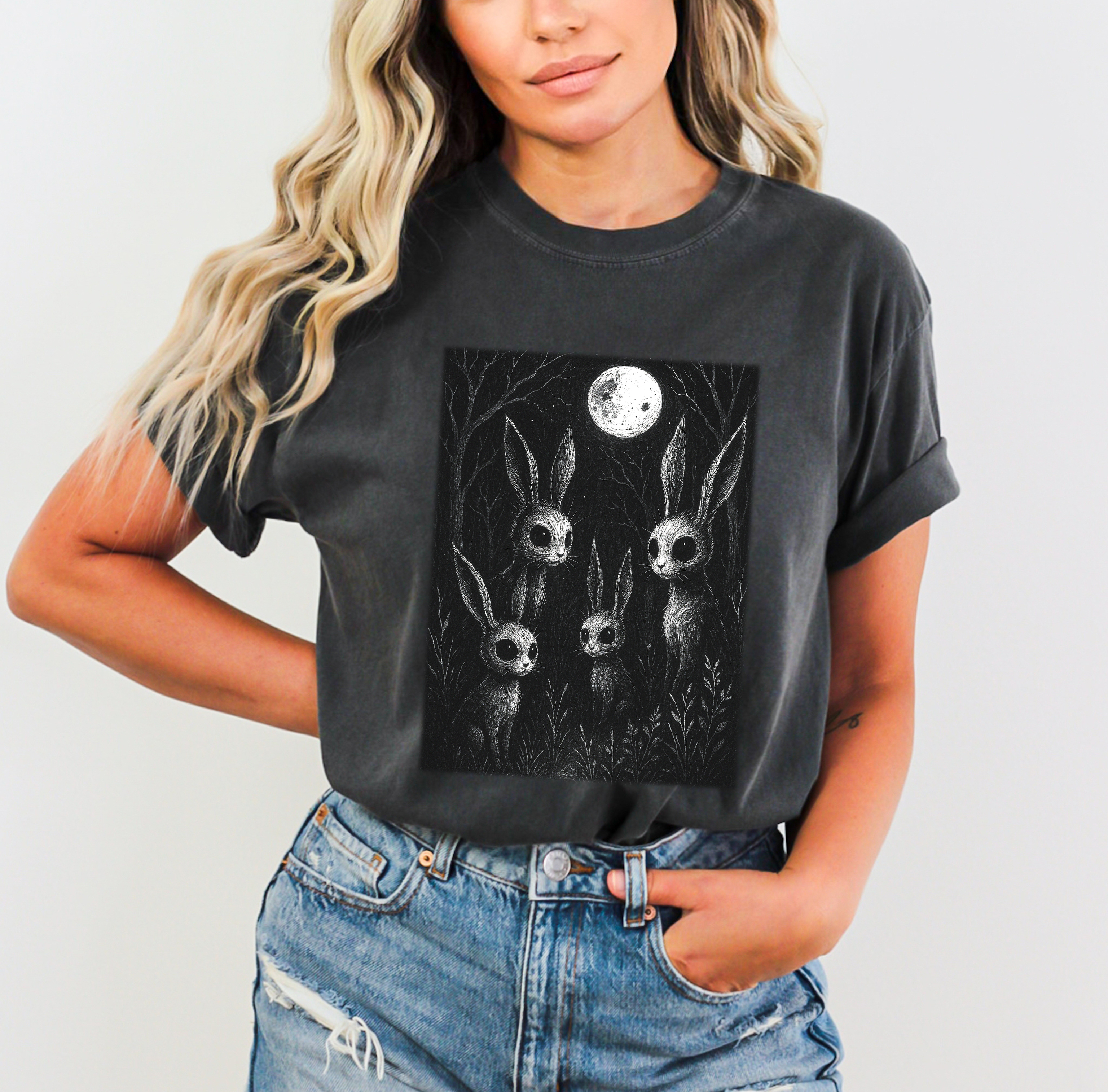  Custom Colors, Cute Weirdcore, Gothic Clothes, Witchcore Unisex Tee in Black &amp; Berry, Dark Cottagecore, Perfect for Halloween, Gothic Bunny