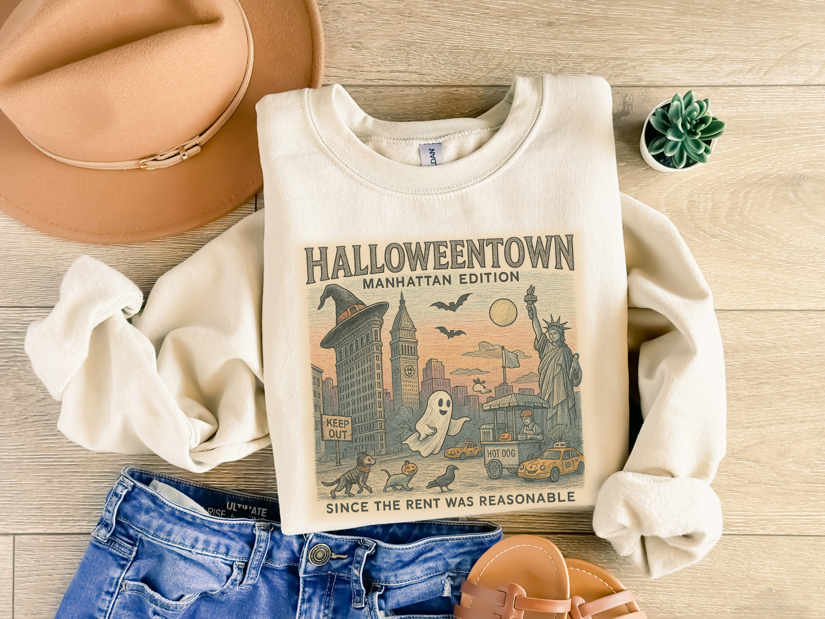 Halloweentown Manhattan Sweatshirt Halloween NYC Shirt Funny Ghost Pumpkin Fall Crewneck Since The Rent Was Reasonable product thumbnail image Halloweentown Manhattan Sweatshirt Halloween NYC Shirt Funny Ghost Pumpkin Fall Crewneck Since The Rent Was Reasonable product thumbnail image