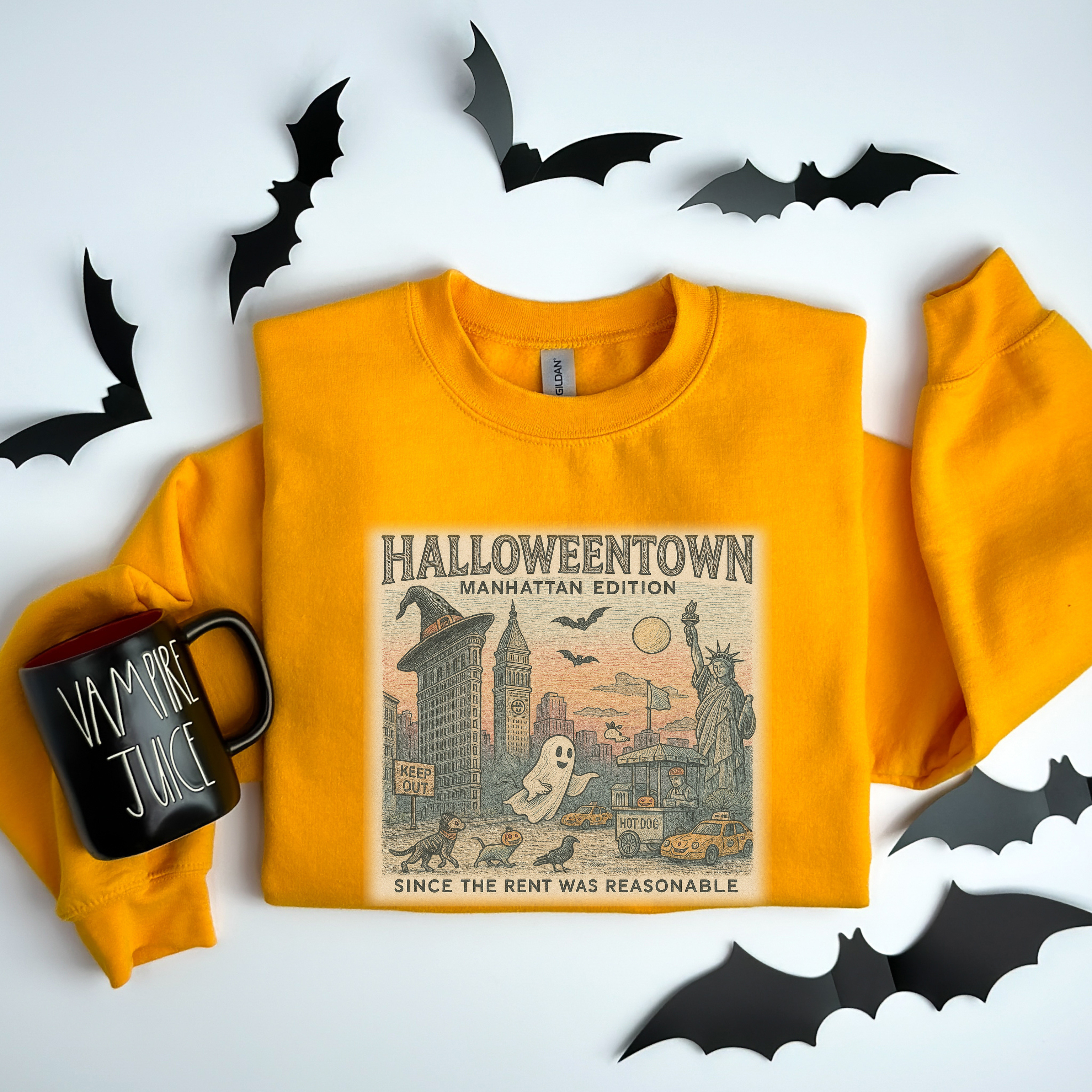 Halloweentown Manhattan Sweatshirt Halloween NYC Shirt Funny Ghost Pumpkin Fall Crewneck Since The Rent Was Reasonable product thumbnail image Halloweentown Manhattan Sweatshirt Halloween NYC Shirt Funny Ghost Pumpkin Fall Crewneck Since The Rent Was Reasonable product thumbnail image