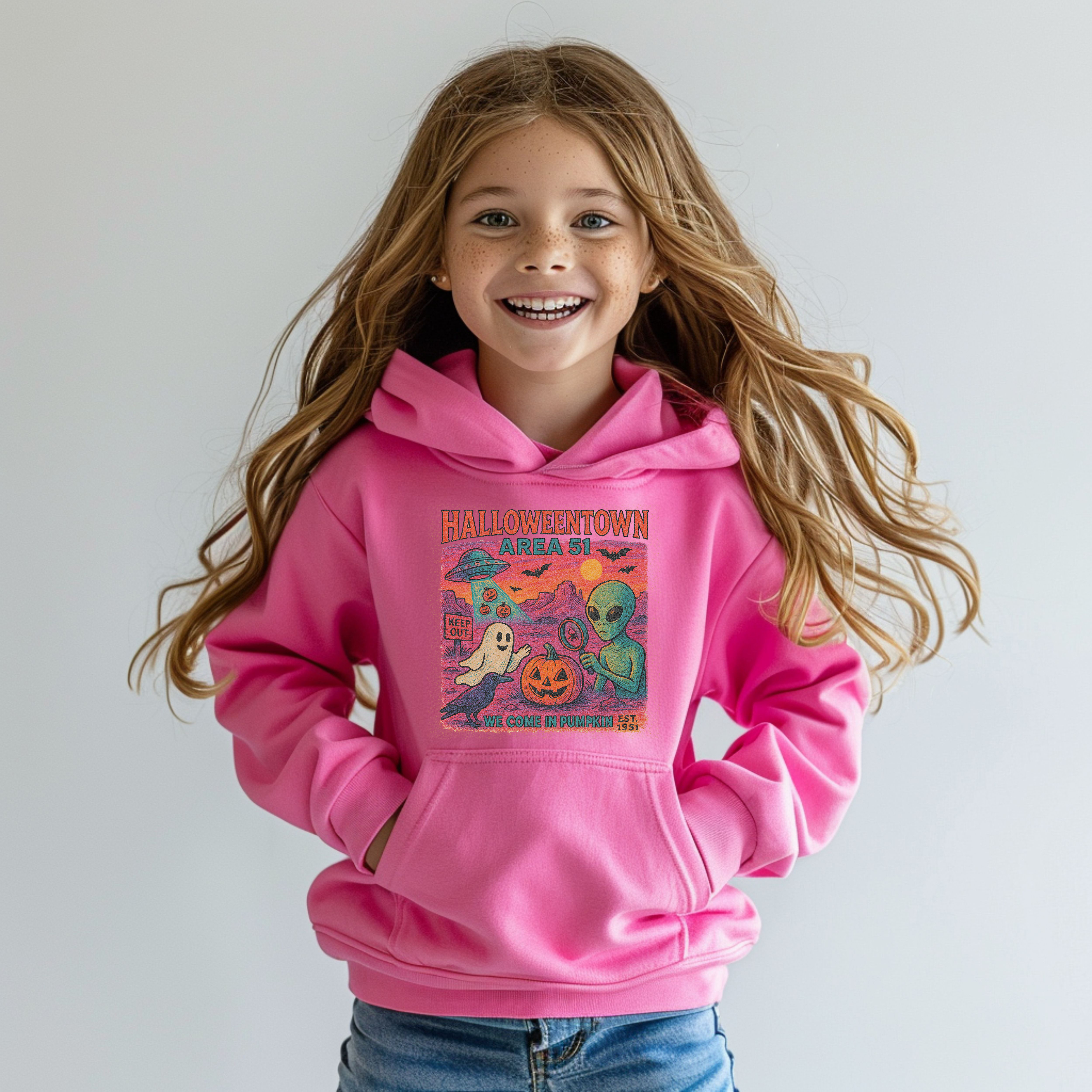 Halloweentown Area 51 Kids Halloween Hoodie Alien Ghost Pumpkin Sweatshirt Funny Fall Outfit Youth Halloween Spirit Hoodie Sweatshirt Gift product thumbnail image Halloweentown Area 51 Kids Halloween Hoodie Alien Ghost Pumpkin Sweatshirt Funny Fall Outfit Youth Halloween Spirit Hoodie Sweatshirt Gift product thumbnail image