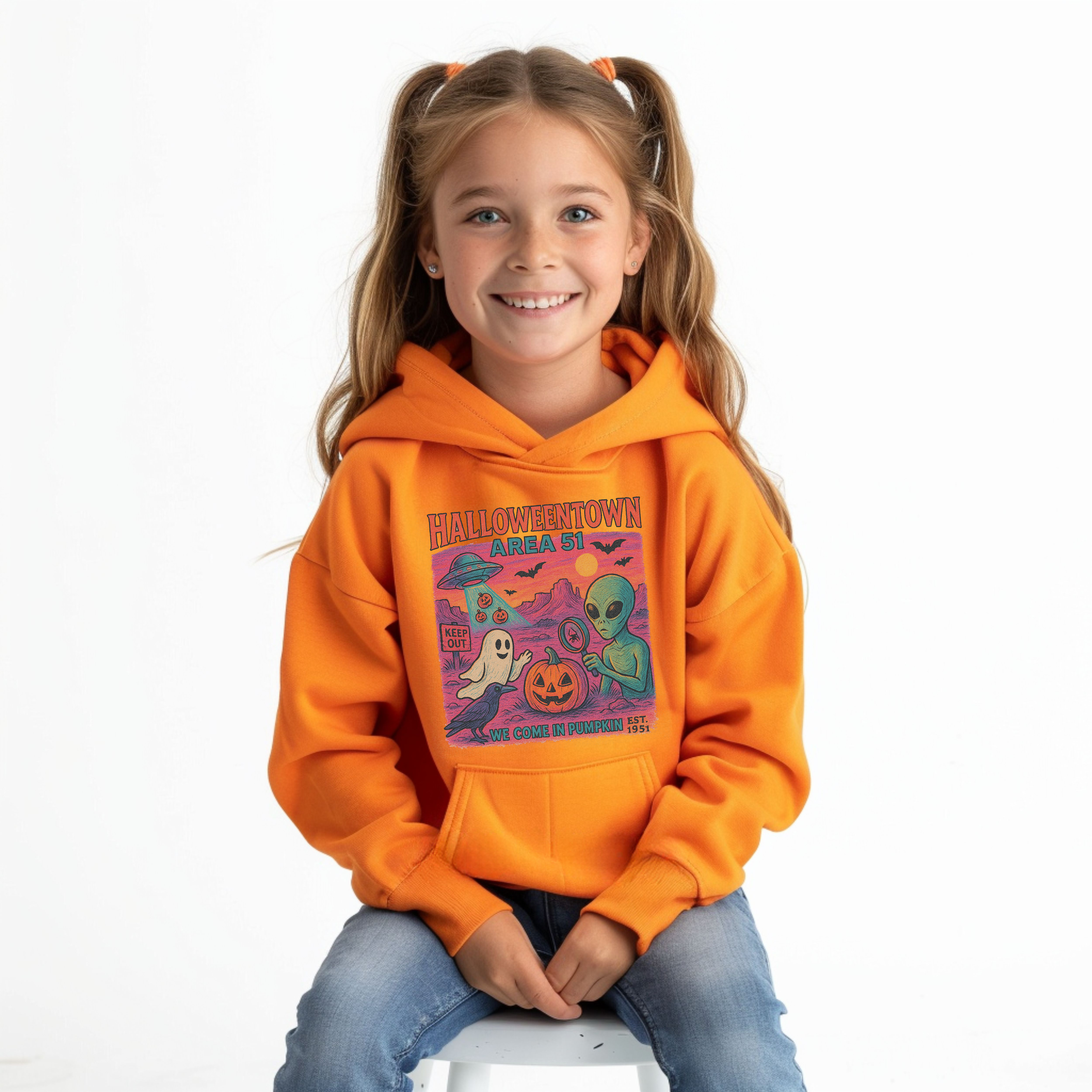 Halloweentown Area 51 Kids Halloween Hoodie Alien Ghost Pumpkin Sweatshirt Funny Fall Outfit Youth Halloween Spirit Hoodie Sweatshirt Gift product thumbnail image Halloweentown Area 51 Kids Halloween Hoodie Alien Ghost Pumpkin Sweatshirt Funny Fall Outfit Youth Halloween Spirit Hoodie Sweatshirt Gift product thumbnail image