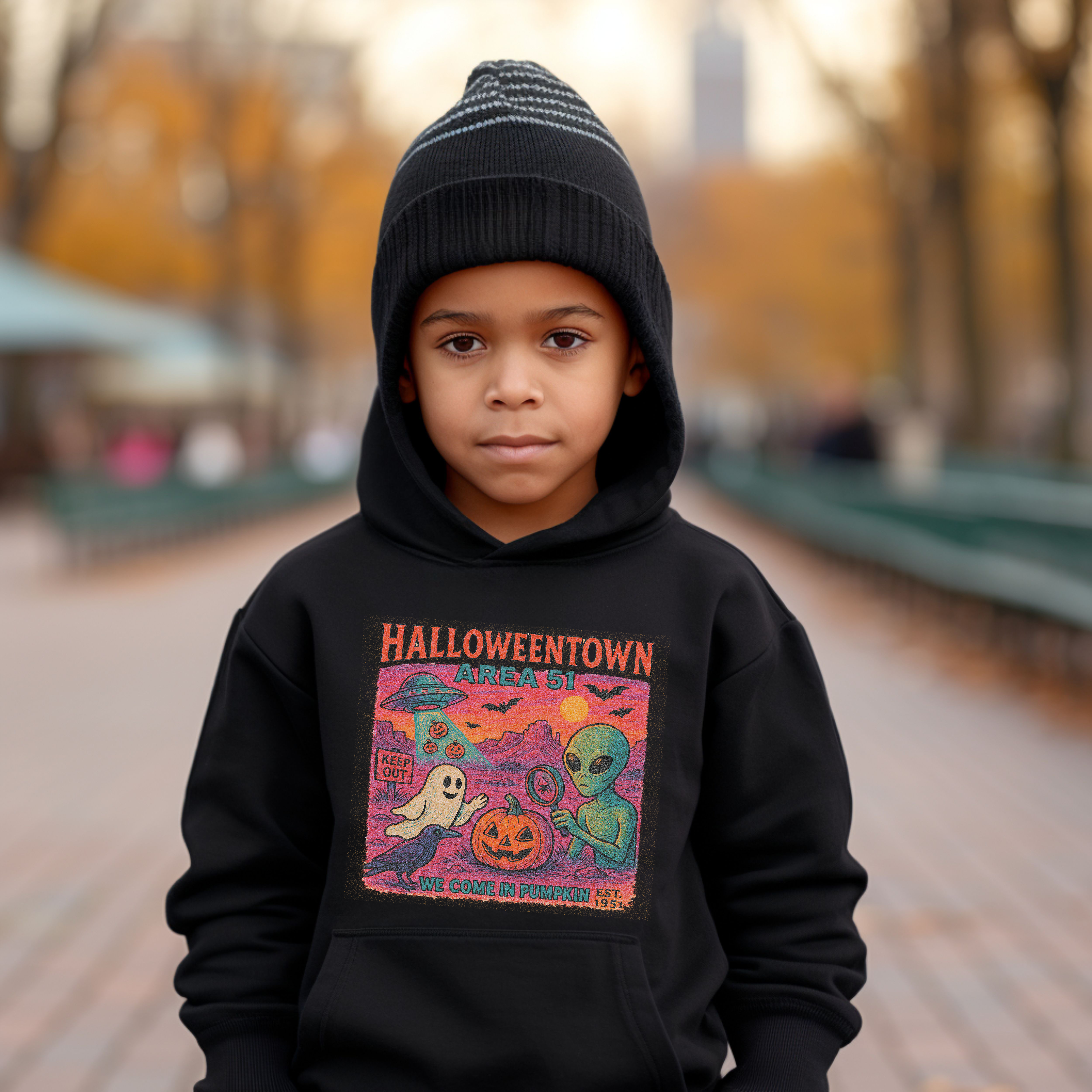 Halloweentown Area 51 Kids Halloween Hoodie Alien Ghost Pumpkin Sweatshirt Funny Fall Outfit Youth Halloween Spirit Hoodie Sweatshirt Gift product thumbnail image Halloweentown Area 51 Kids Halloween Hoodie Alien Ghost Pumpkin Sweatshirt Funny Fall Outfit Youth Halloween Spirit Hoodie Sweatshirt Gift product thumbnail image