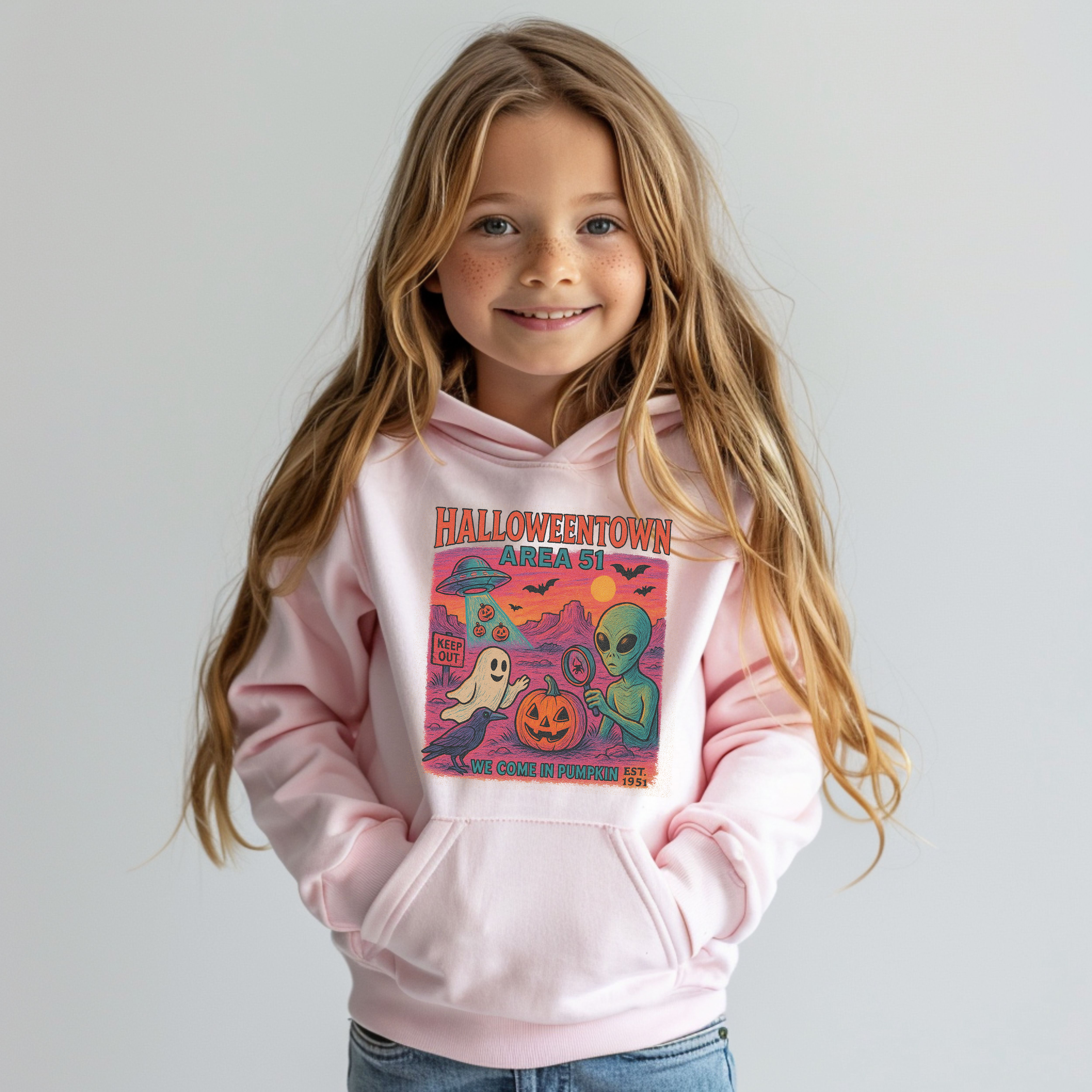 Halloweentown Area 51 Kids Halloween Hoodie Alien Ghost Pumpkin Sweatshirt Funny Fall Outfit Youth Halloween Spirit Hoodie Sweatshirt Gift