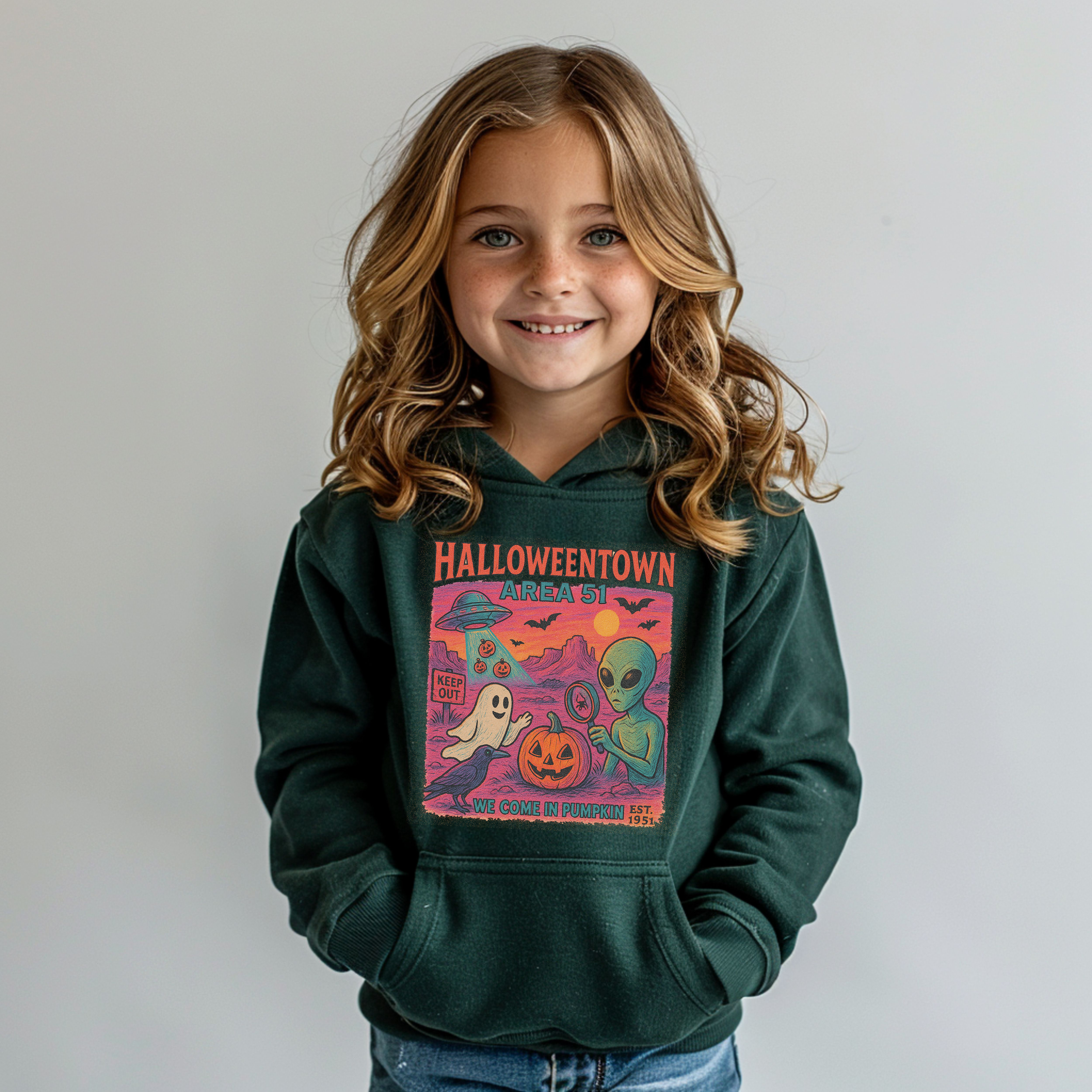 Halloweentown Area 51 Kids Halloween Hoodie Alien Ghost Pumpkin Sweatshirt Funny Fall Outfit Youth Halloween Spirit Hoodie Sweatshirt Gift product thumbnail image Halloweentown Area 51 Kids Halloween Hoodie Alien Ghost Pumpkin Sweatshirt Funny Fall Outfit Youth Halloween Spirit Hoodie Sweatshirt Gift product thumbnail image