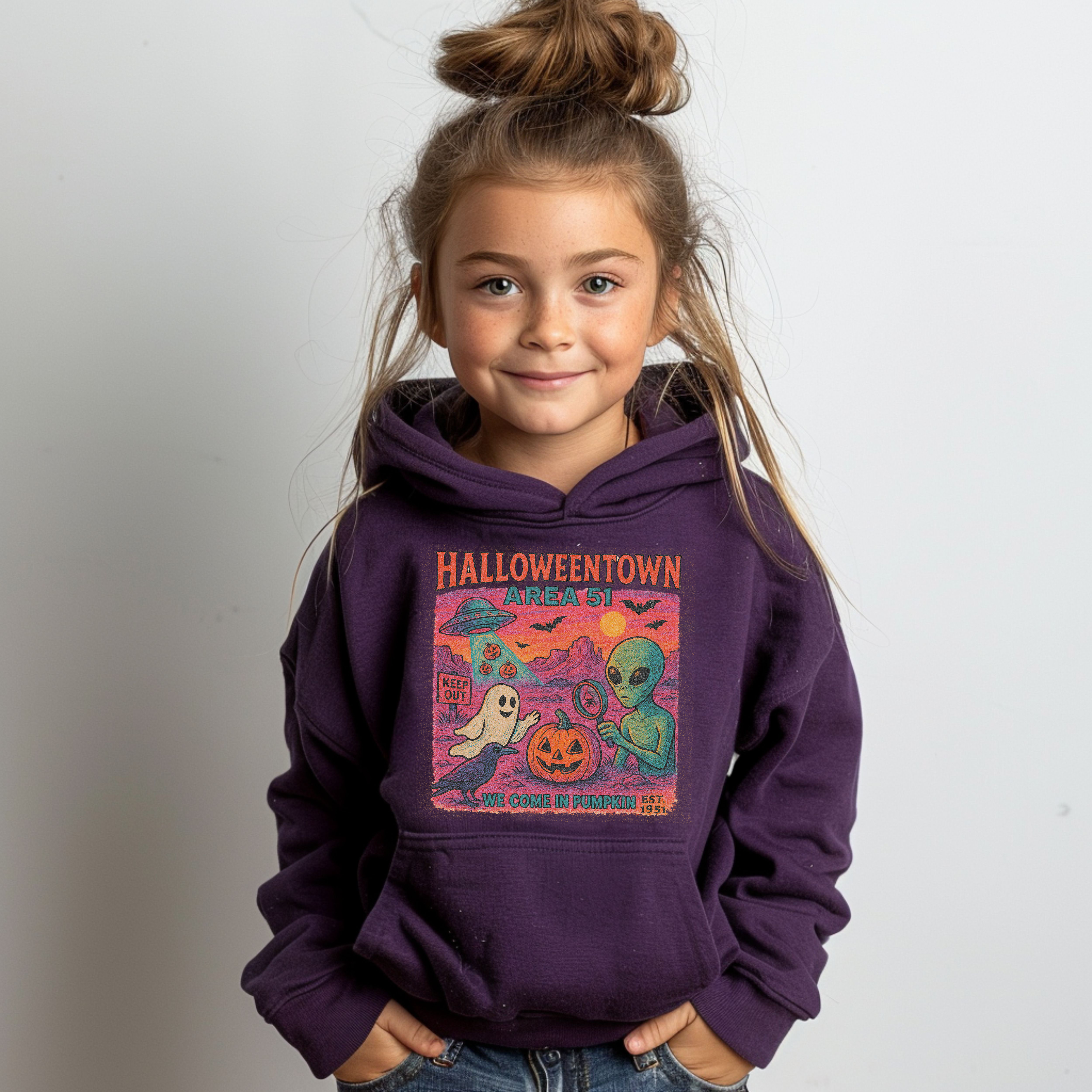 Halloweentown Area 51 Kids Halloween Hoodie Alien Ghost Pumpkin Sweatshirt Funny Fall Outfit Youth Halloween Spirit Hoodie Sweatshirt Gift product thumbnail image Halloweentown Area 51 Kids Halloween Hoodie Alien Ghost Pumpkin Sweatshirt Funny Fall Outfit Youth Halloween Spirit Hoodie Sweatshirt Gift product thumbnail image