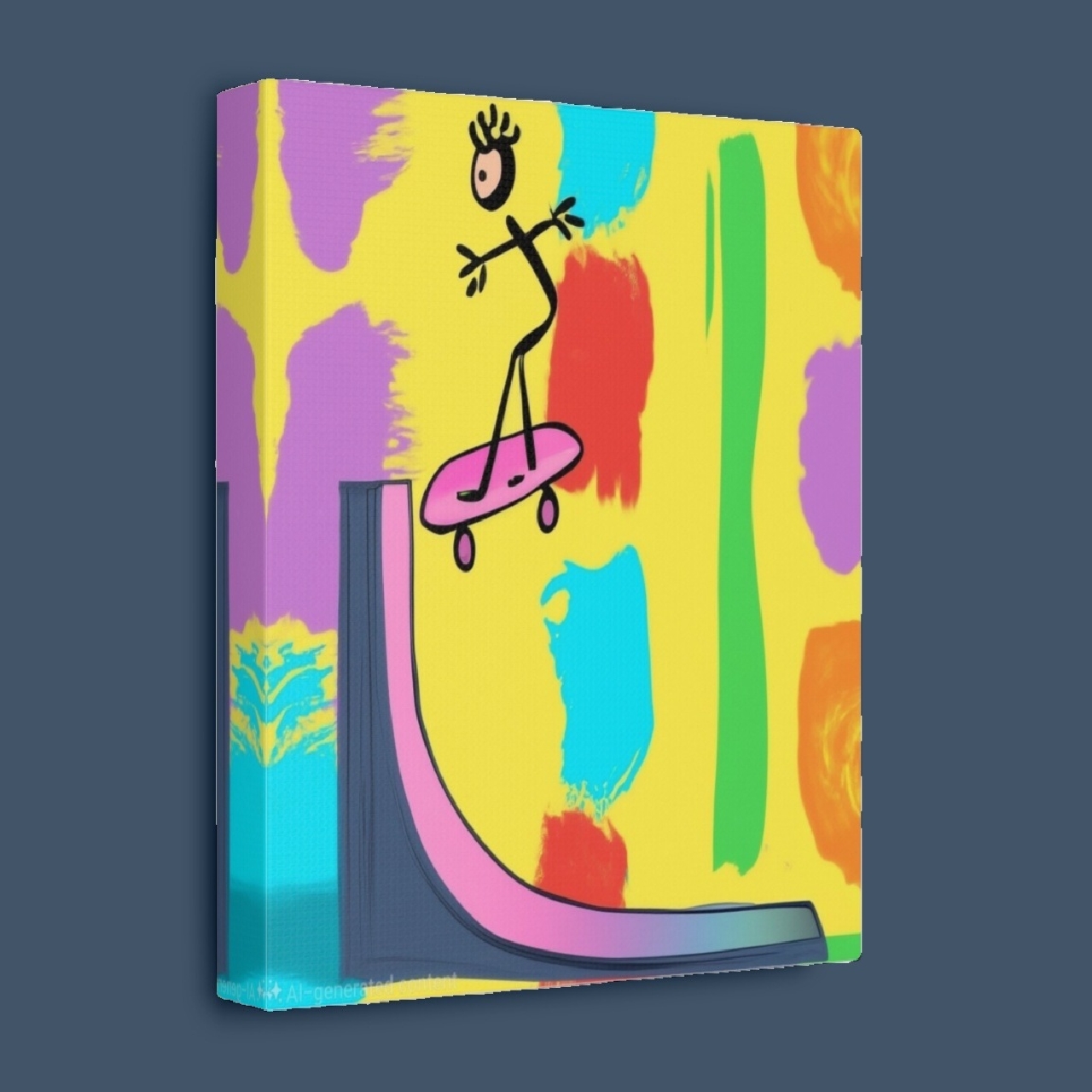 Canvas Wall Art - Skateboarder Skating up Ramp