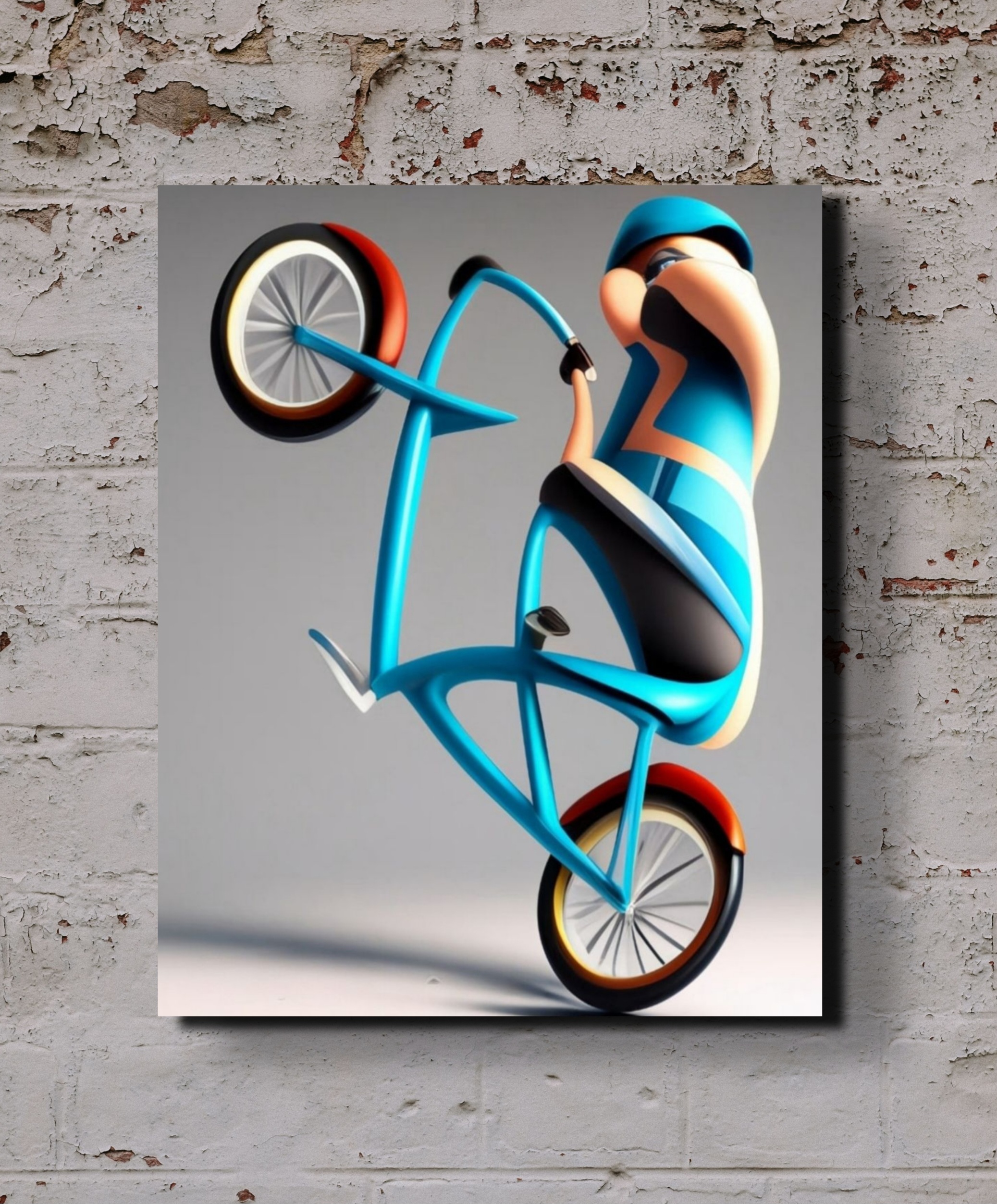 Blue Man on Bike Wheeling - Canvas Wall Art 