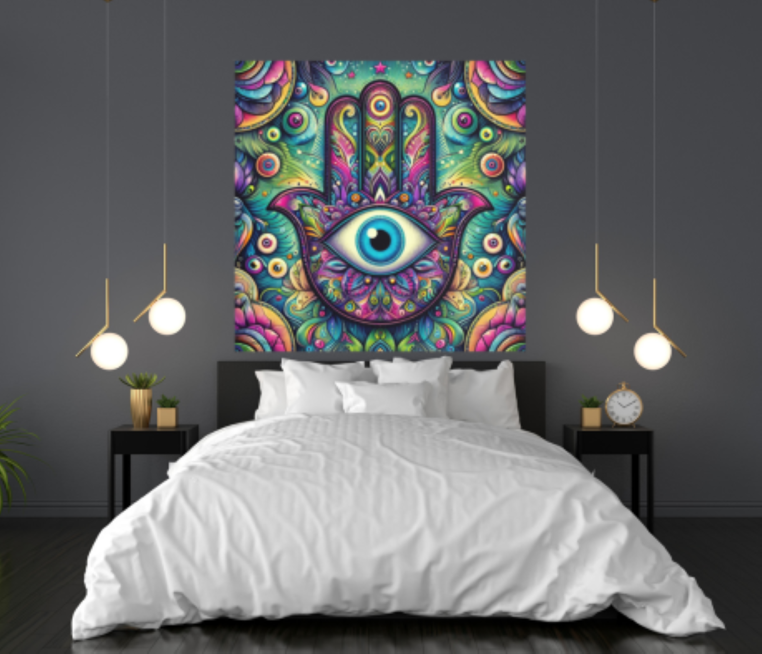 Dopamine Decor – Hamsa Evil Eye Mandala | Vibrant Silk Art Poster | Boho Wall Decor by CarmaQuanTarot product thumbnail image Dopamine Decor – Hamsa Evil Eye Mandala | Vibrant Silk Art Poster | Boho Wall Decor by CarmaQuanTarot product thumbnail image