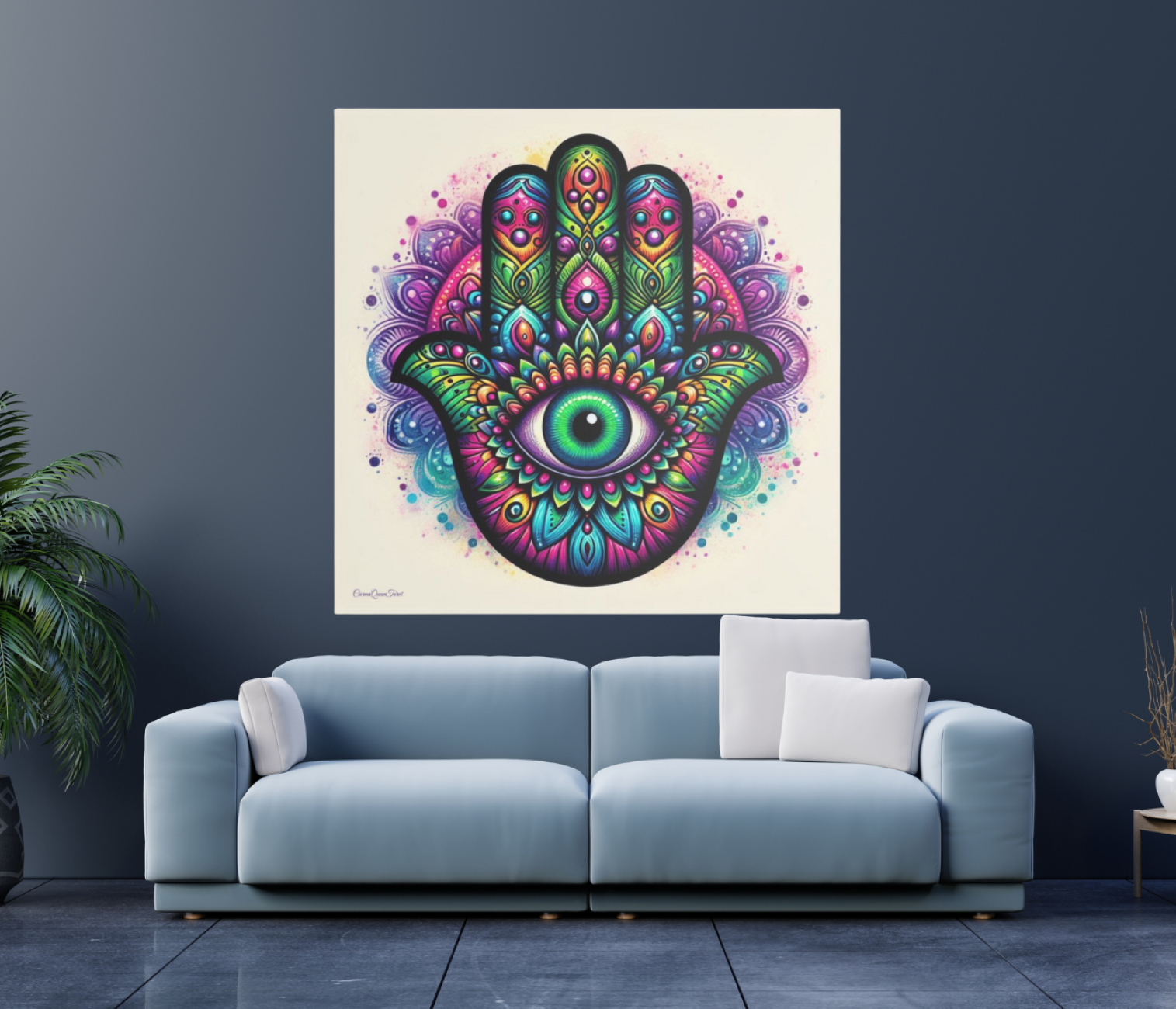 Colorful Hamsa Wall Art Canvas | Dopamine Decor | High-Vibrational Mandala by CarmaQuanTarot product thumbnail image