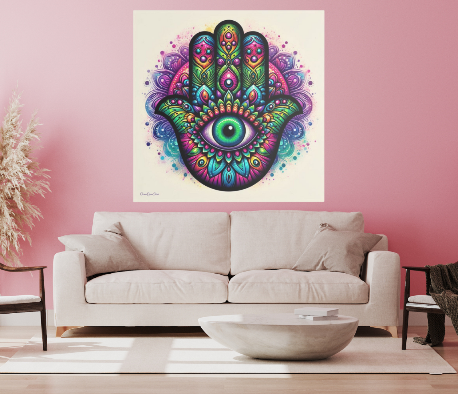 Colorful Hamsa Wall Art Canvas | Dopamine Decor | High-Vibrational Mandala by CarmaQuanTarot product thumbnail image