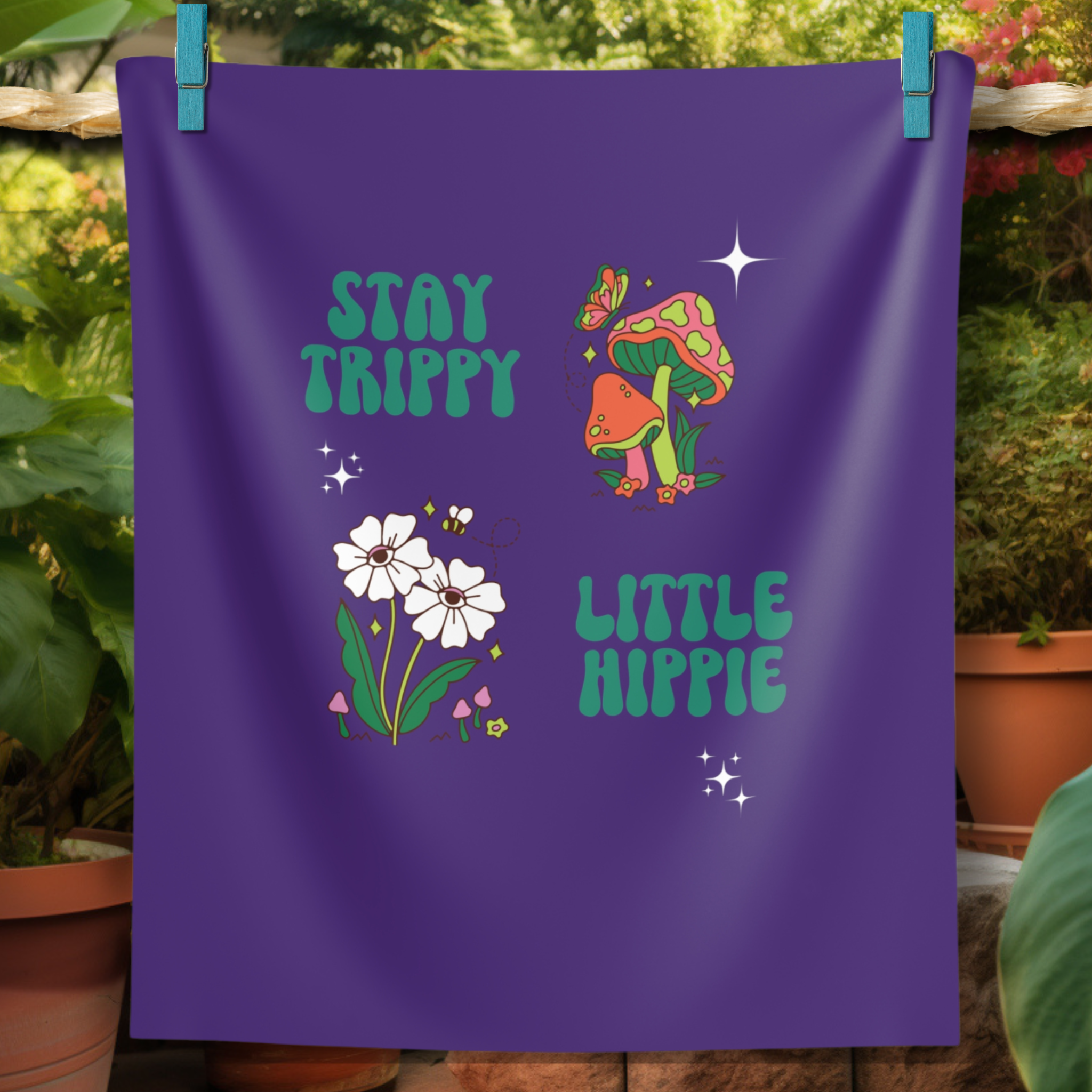 Stay Trippy Little Hippie Deep Purple Wall Tapestry -  Perfect For Your Gorge Campsite!